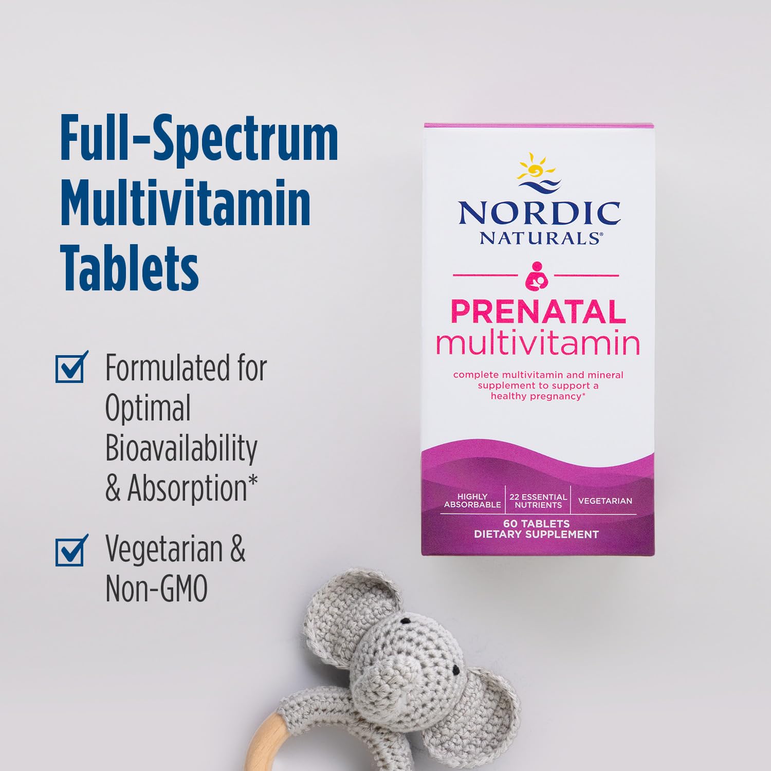 Nordic Naturals Prenatal Multivitamin for Women - Daily Vegetarian Prenatal Vitamins - 22 Essential Nutrients, Including B6, Folate, and Iron - 60 Tablets - 30 Servings Nordic Naturals Au supplements