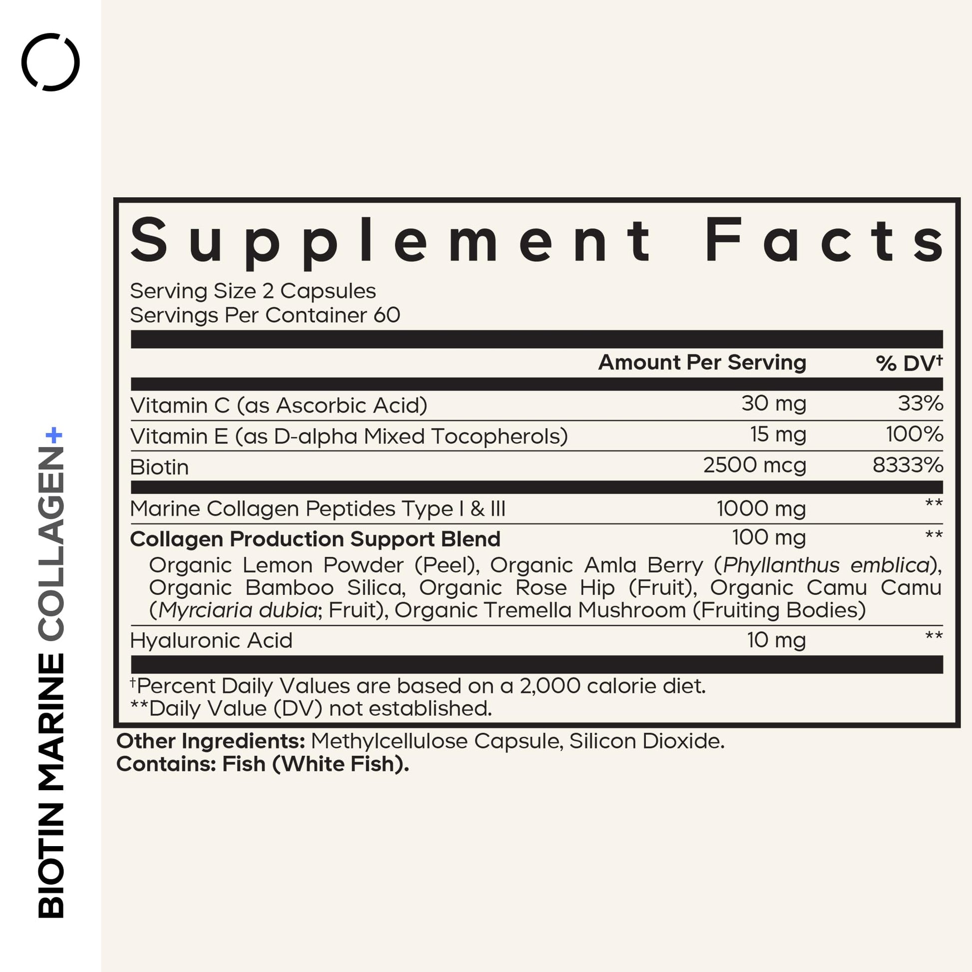 Codeage Biotin Marine Collagen Peptides - Wild-Caught Marine Collagen Types I & III, Biotin, Vitamins C & E, Hyaluronic Acid, Amino Acids, Fruit and Herb Blend, Non-GMO - 120 Capsules Codeage Au supplements