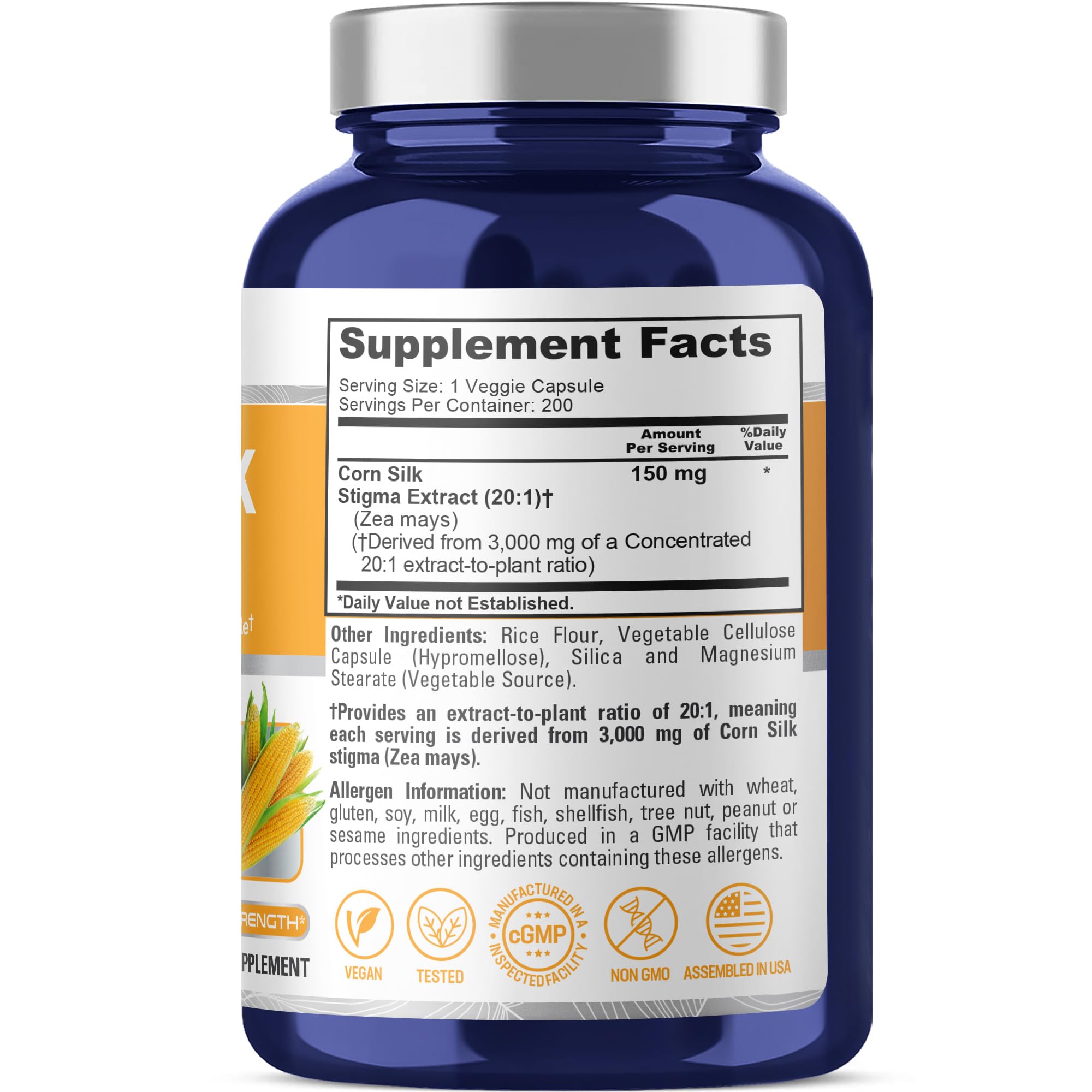 NusaPure Corn Silk Extract 3,000 mg per Caps - 200 Veggie Caps (100% Vegetarian, Non-GMO, Extract 20:1, Vegan) NusaPure Au supplements