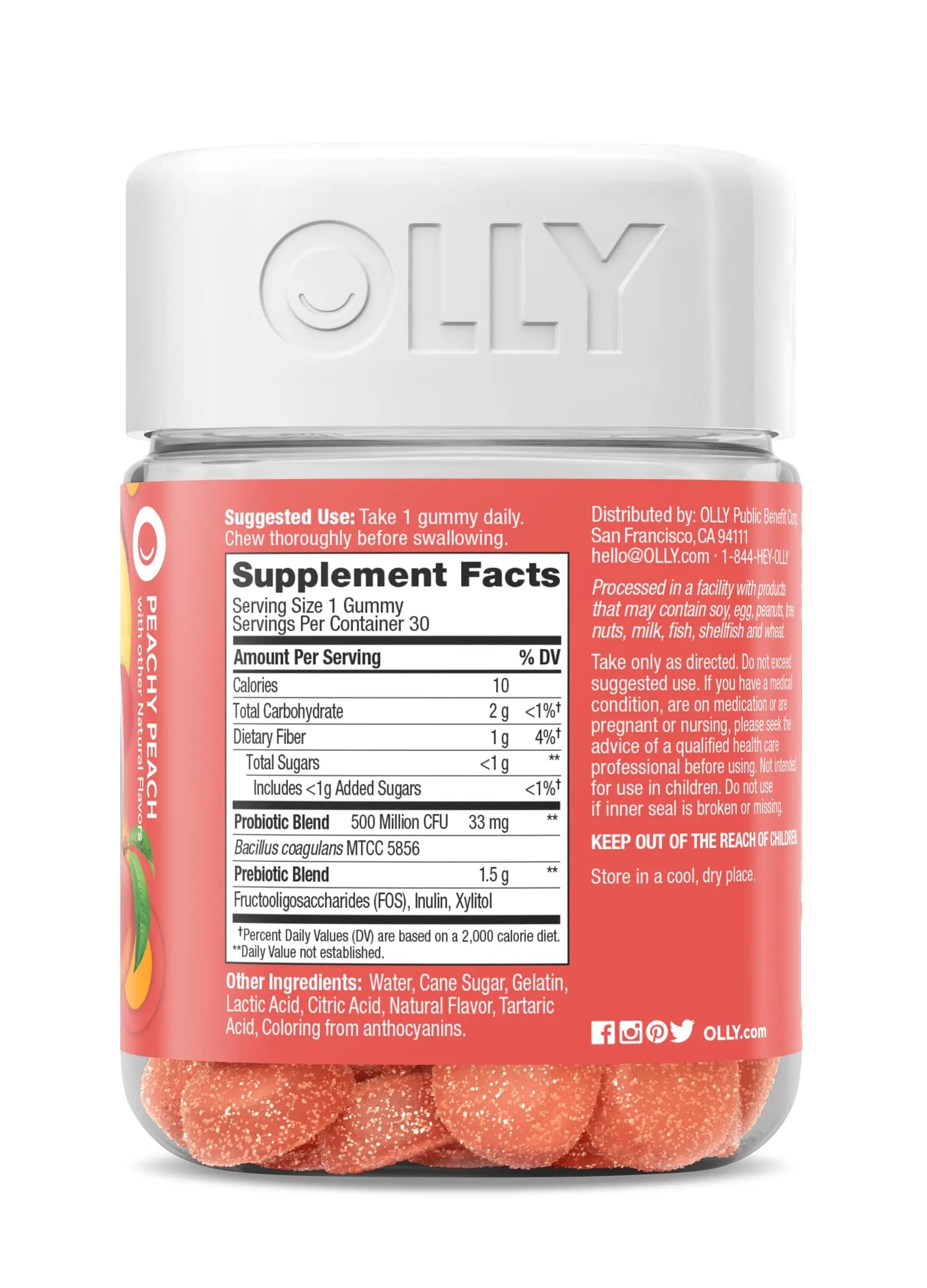 OLLY Probiotic + Prebiotic Gummy, Digestive Support and Gut Health, 500 Million CFUs, Fiber, Adult Chewable Supplement OLLY Au supplements