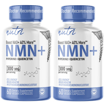 NMN Supplement 300mg NAD Supplement - (2 Pack) Nutri Ultra High Absorption Stabilized NMN Nicotinamide Mononucleotide, 40% More NAD+ w/ Quercetin Phytosome & Black Pepper - mnm supplement 120 Capsules Nature's Fusions Au supplements