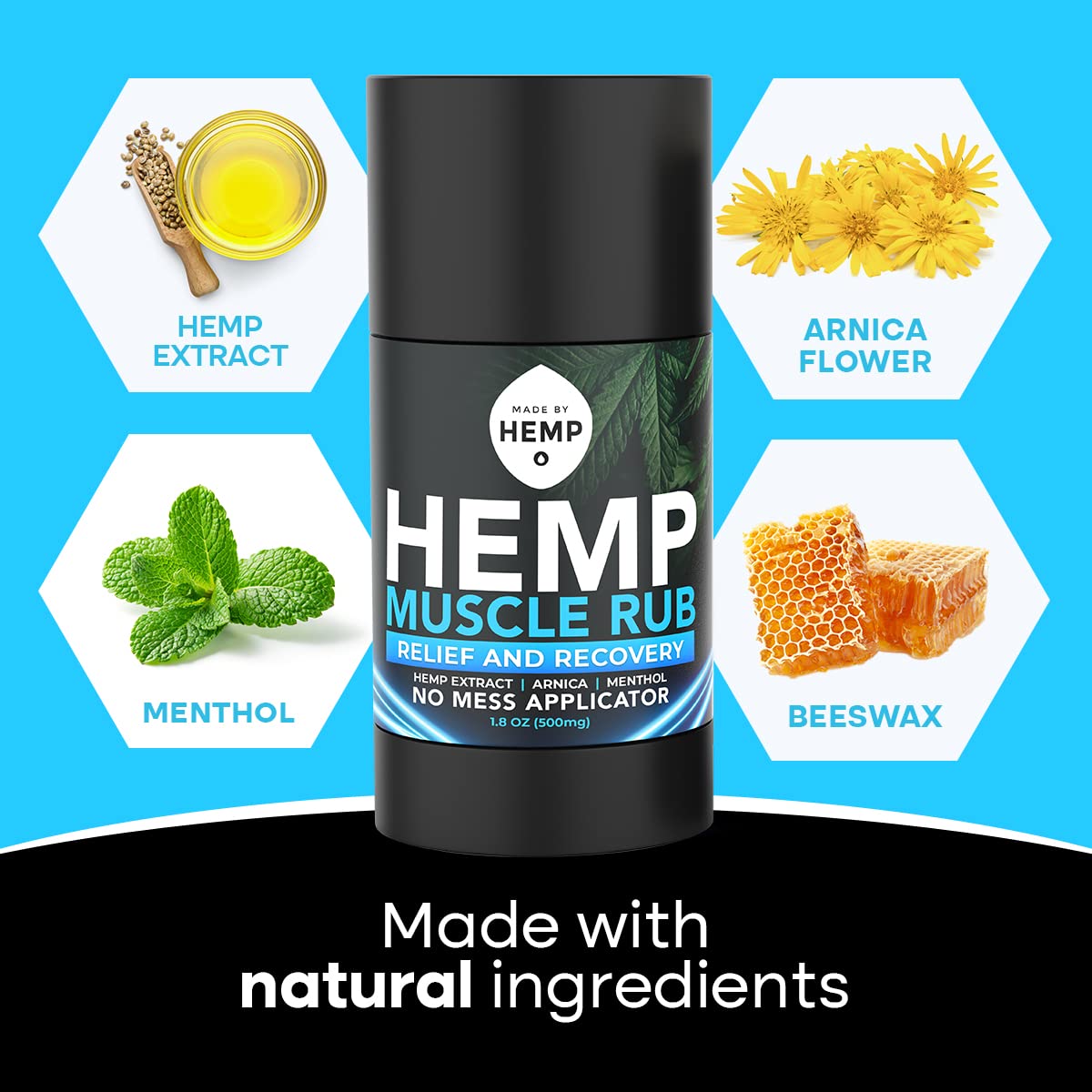 Hemp Roll On Post Workout Muscle Relief Stick for Muscles and Joints Natural Blend with Arnica, Menthol, Ginger Non Greasy Balm Cooling Soothing Support Formula Made by Hemp 1.8oz MADE BY HEMP Co. Au supplements