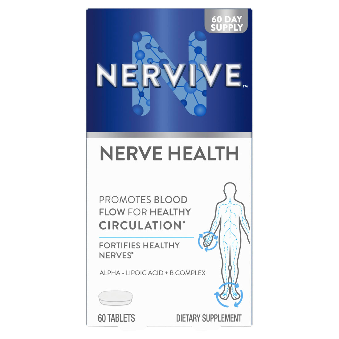 Nervive Nerve Health, Alpha Lipoic Acid, Fortify Nerve Health, Healthy Nerve Function, Healthy Blood Circulation, Supplement, Tablet, 60 Tablets Nervive Au supplements