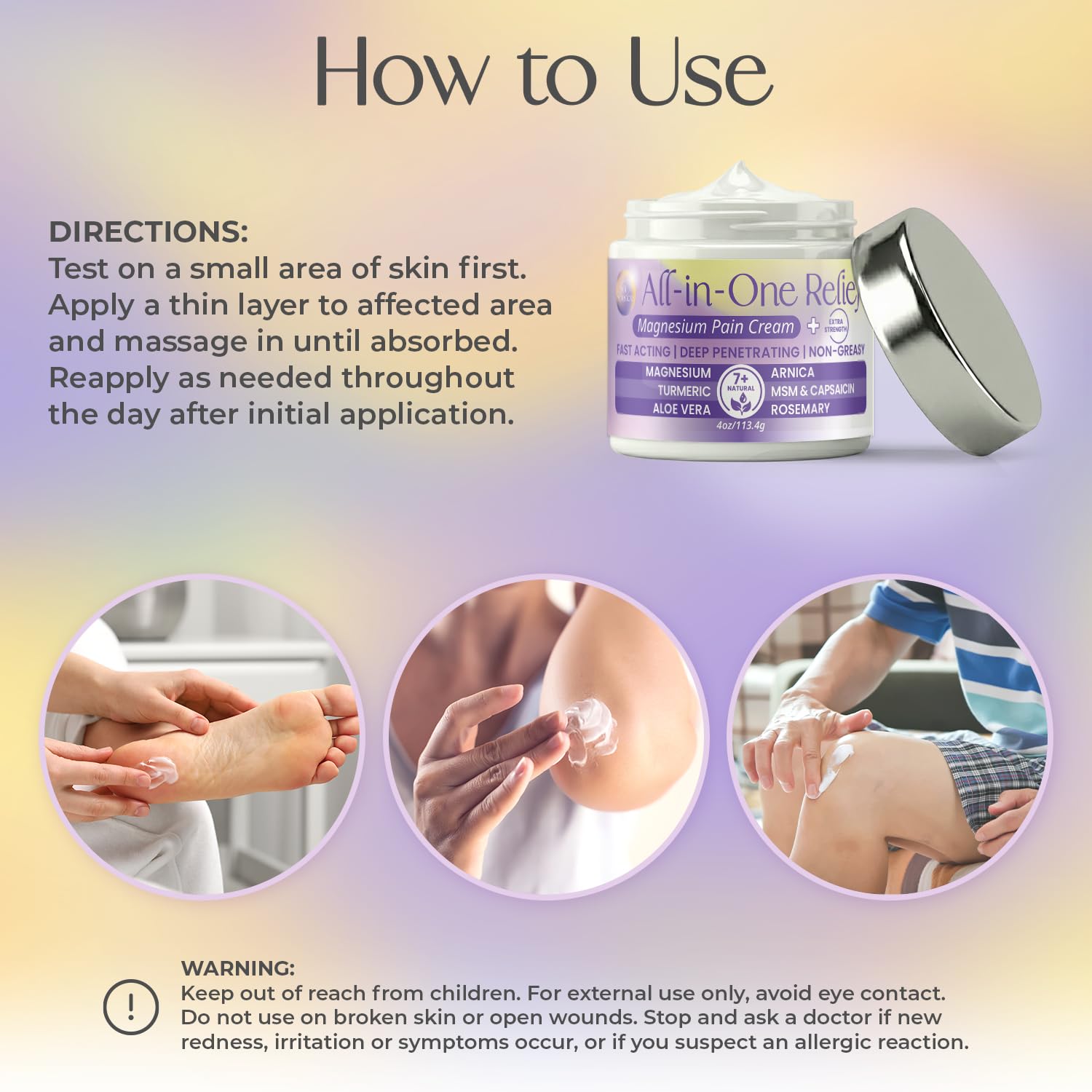 PURPLE CANYON All in One Magnesium Pain Cream – Natural Pain Relief Cream with Arnica, MSM & Capsaicin for Muscle & Joint Support – Fast-Absorbing, Non-Greasy Formula with Aloe Vera & Turmeric PURPLE CANYON Au supplements