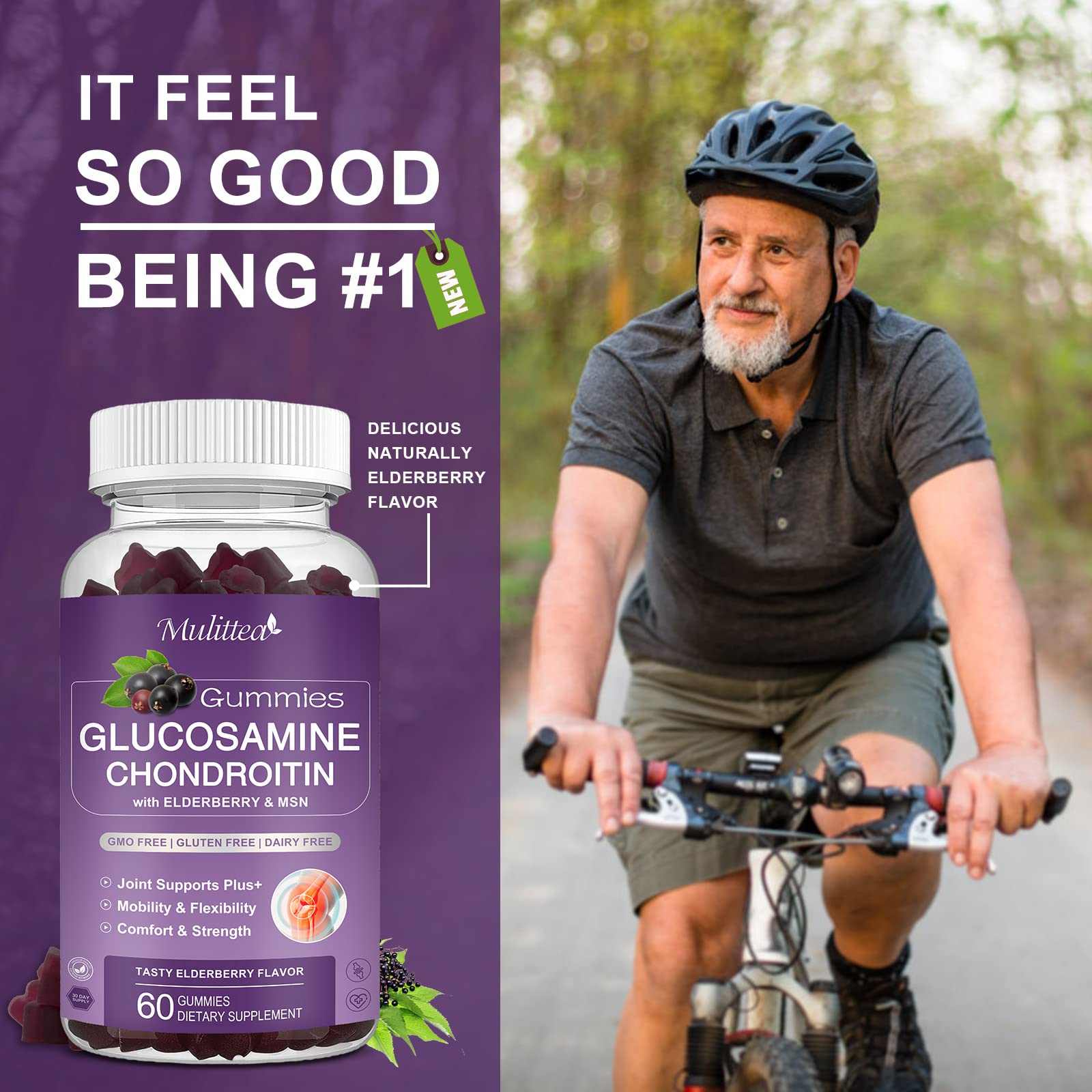 Mulittea Glucosamine Chondroitin Gummies - Extra Strength Joint Support Supplement with MSM & Elderberry for Natural Joint, Antioxidant Immune Support for Adults, Men & Women-(2 Pack) Mulittea Au supplements
