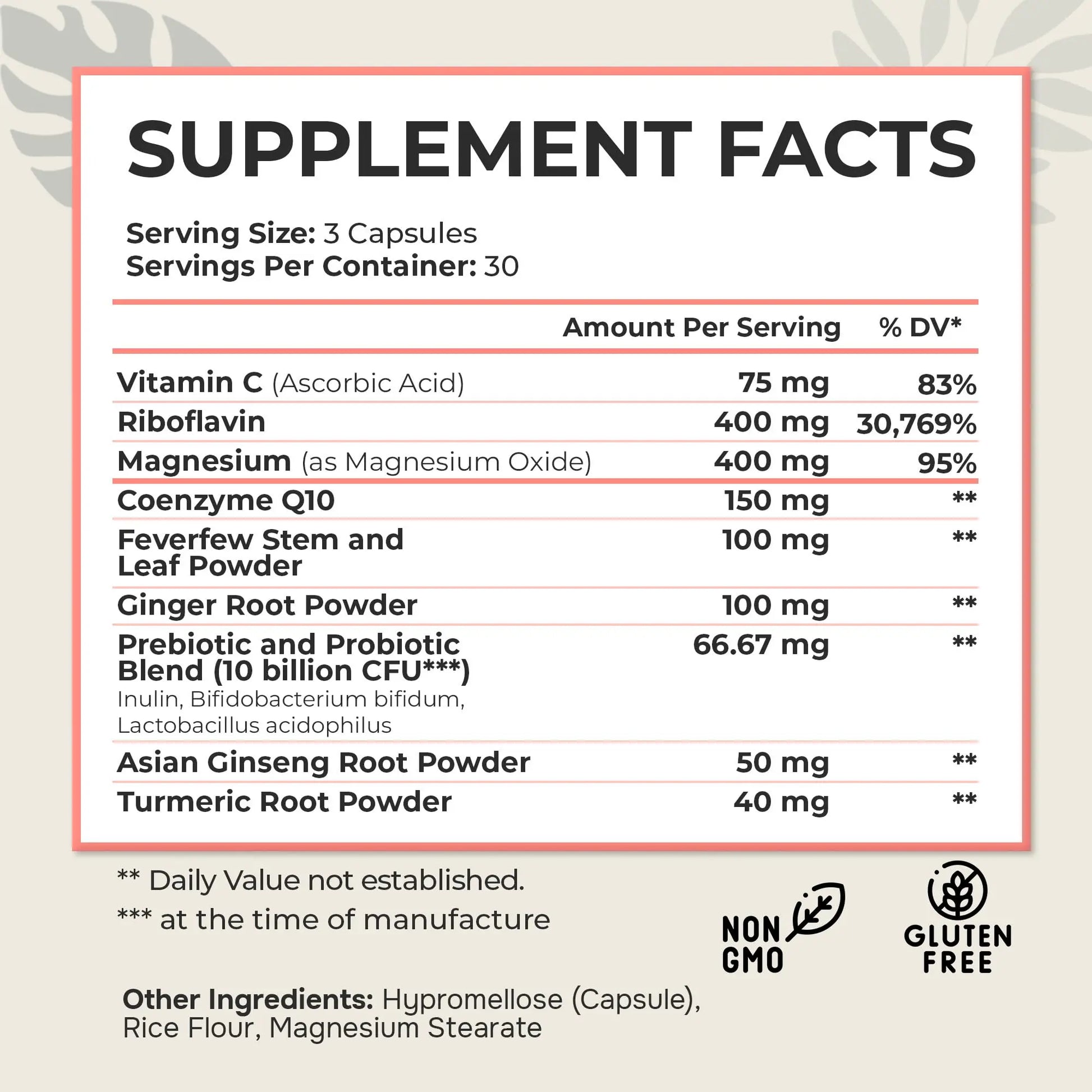 Dr. Munnerlyn MigraPro with Probiotics, Brain and Gut Health Support Supplement with Magnesium, Riboflavin, CoQ10, Ginger Root, Asian Ginseng, Vitamin C, Feverfew & Turmeric, Gluten Free, 90 Capsules Dr. Munnerlyn Au supplements
