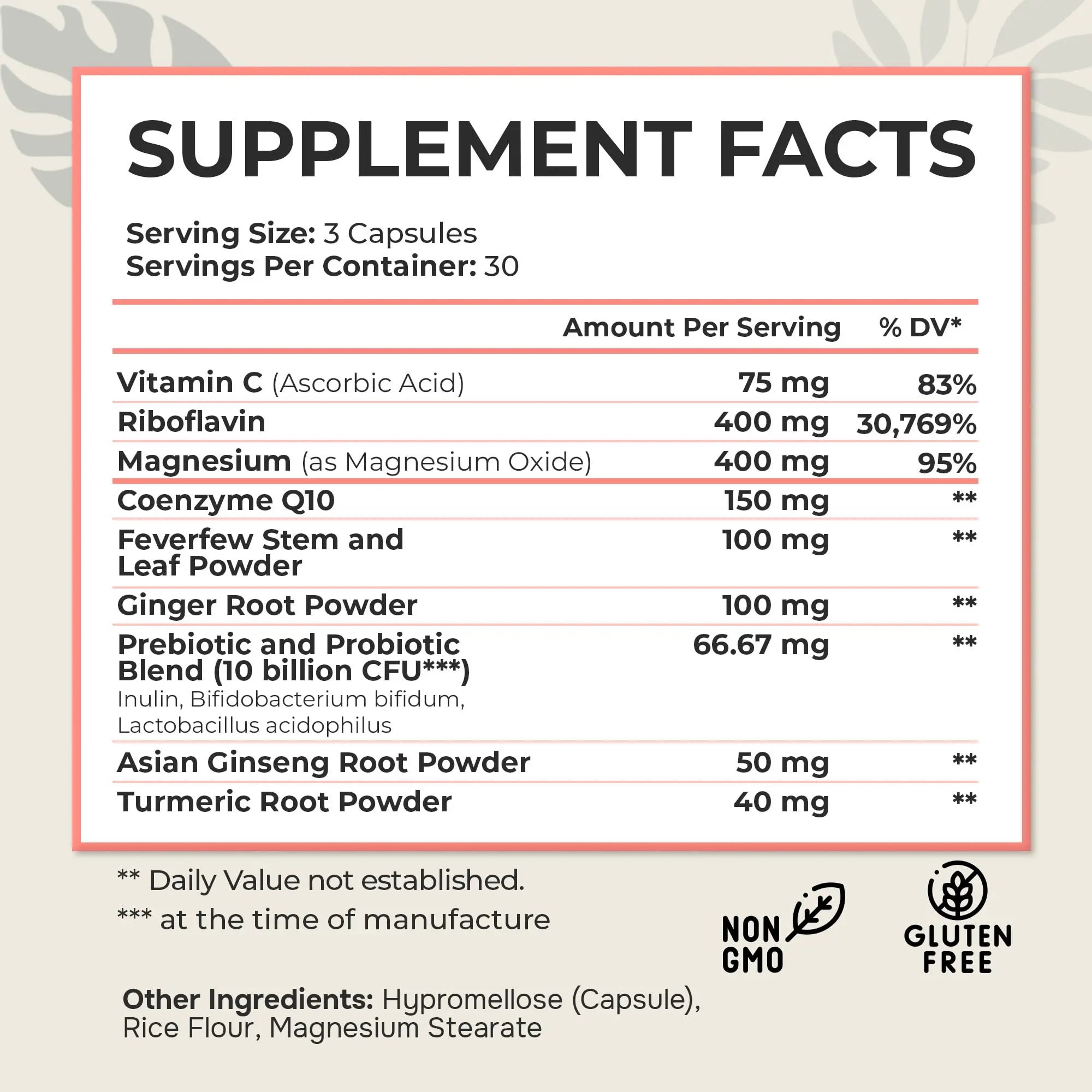 Dr. Munnerlyn MigraPro with Probiotics, Brain and Gut Health Support Supplement with Magnesium, Riboflavin, CoQ10, Ginger Root, Asian Ginseng, Vitamin C, Feverfew & Turmeric, Gluten Free, 90 Capsules Dr. Munnerlyn Au supplements