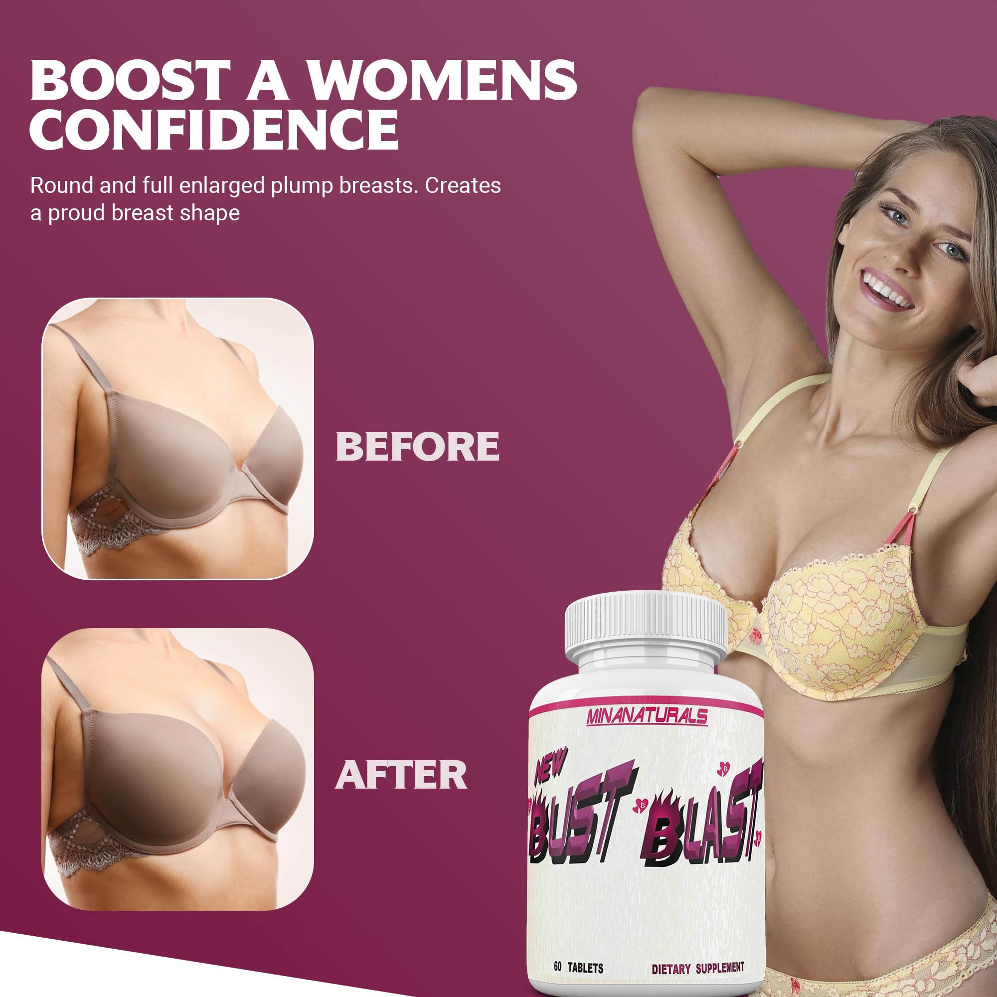 MINANATURALS Bust Blast Loaded Increase Breast Size Fast. Female Breast Enhancement - Bigger Boobs and Butt Pills. 60 Tablets MINANATURALS Au supplements