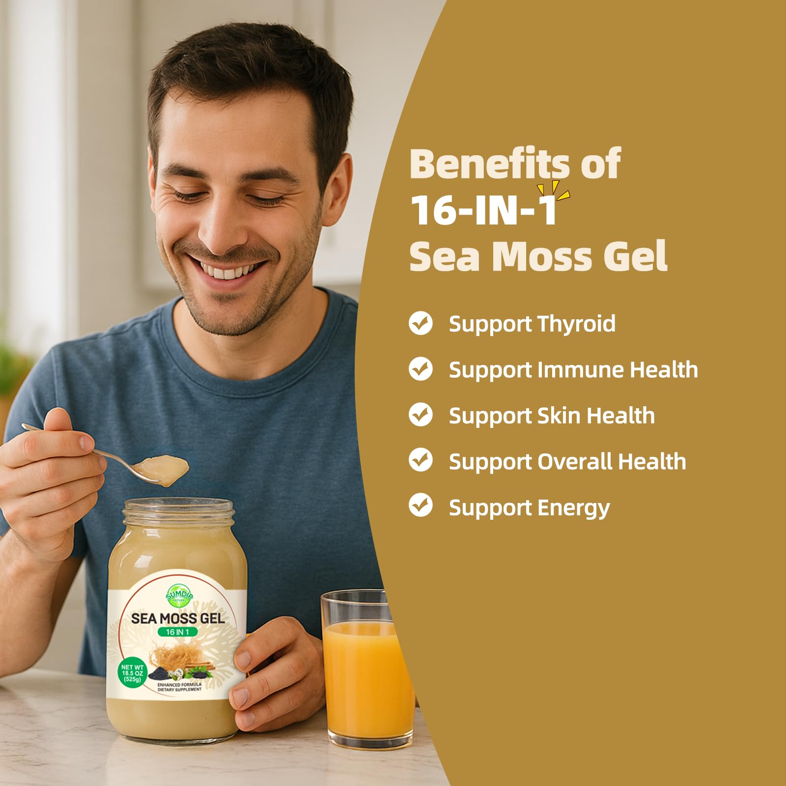 Sea Moss Gel - 18.5 oz Irish Seamoss Gel with Black Seed Oil and Ashwagandha, 16 in 1 Vegan Superfood Rich in Vitamins & Minerals, Raw Wildcrafted Seamoss for Immune & Digestion Support, Original SumDIP Au supplements