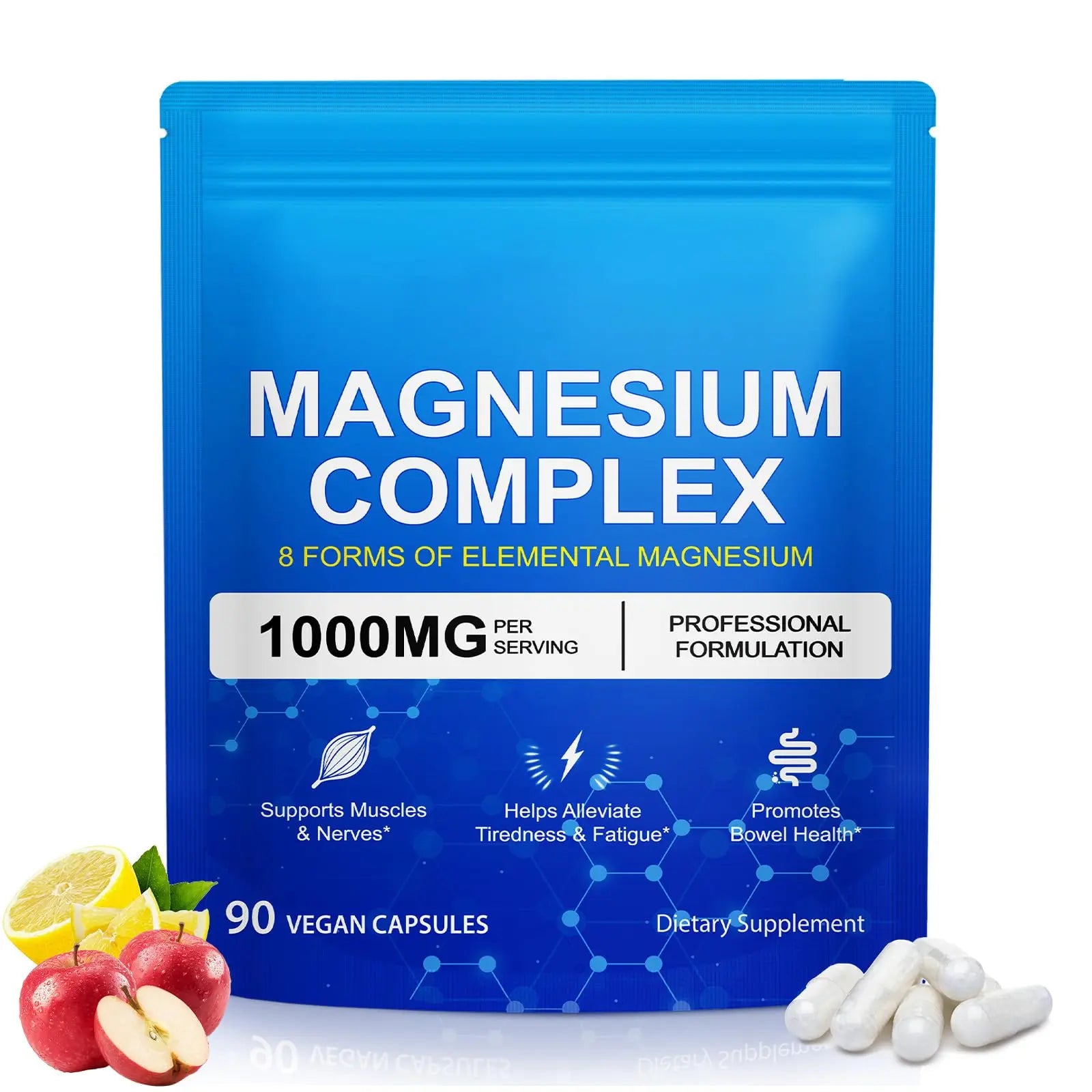 Magnesium Complex 8-in-1 High Potency with 8 Essential Forms, Vegan Capsules for Muscle, Nerve & Bowel Support, Relief Fatigue & Improve Sleep (90 Capsules) KITNOBLIS Au supplements