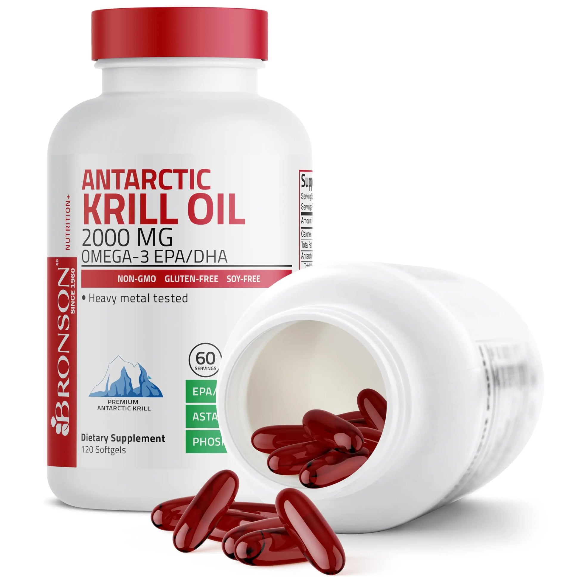 Bronson Antarctic Krill Oil 2000 mg with Omega-3s EPA, DHA, Astaxanthin and Phospholipids 120 Softgels (60 Servings) Bronson Au supplements