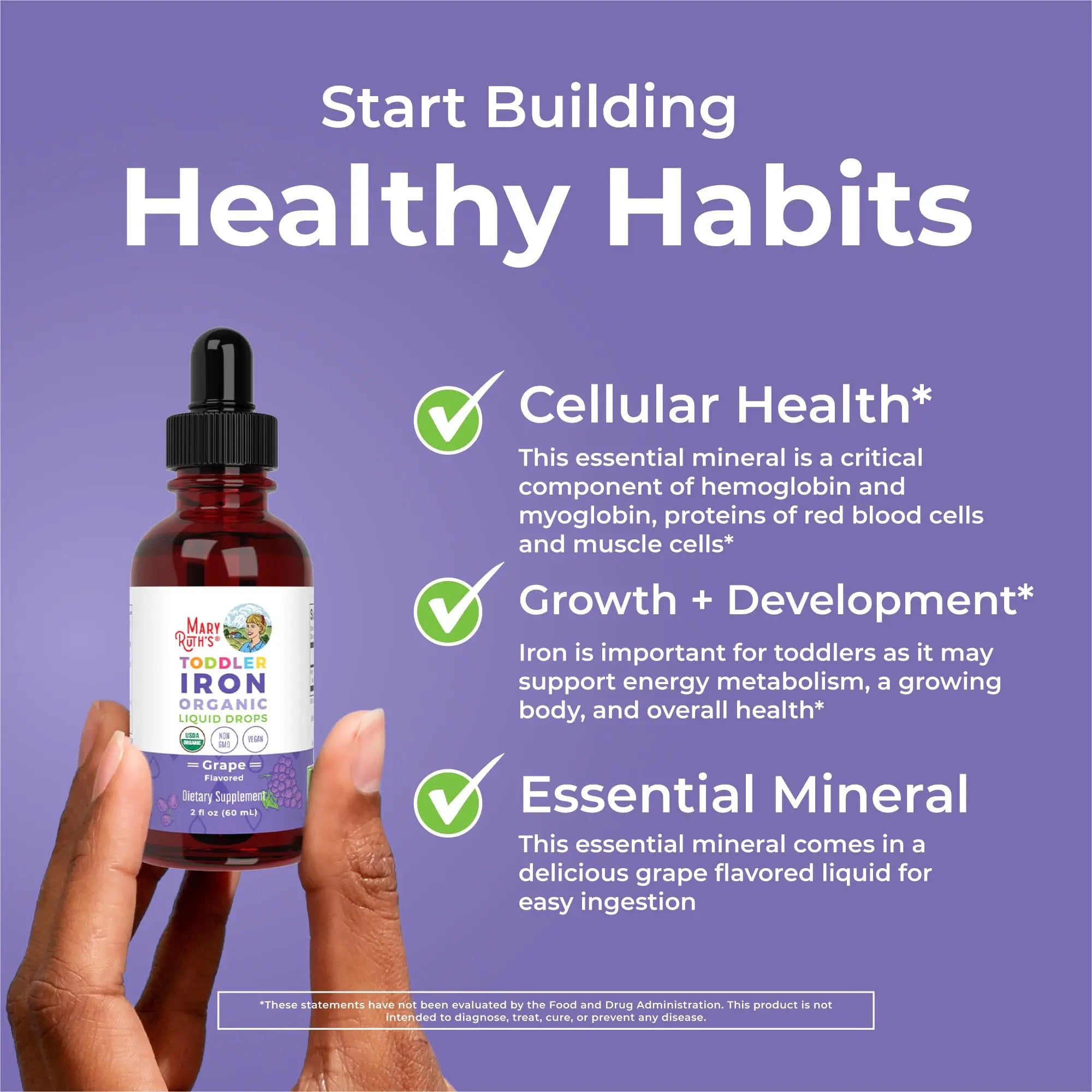 MaryRuth's Iron Supplement for Toddlers | Liquid Iron Supplement for Children Ages 1-3 | Iron Supplement for Iron Deficiency | Ferrochel | Sugar Free | Vegan | Non-GMO | Gluten Free | 2 Fl Oz MARYRUTH'S Au supplements
