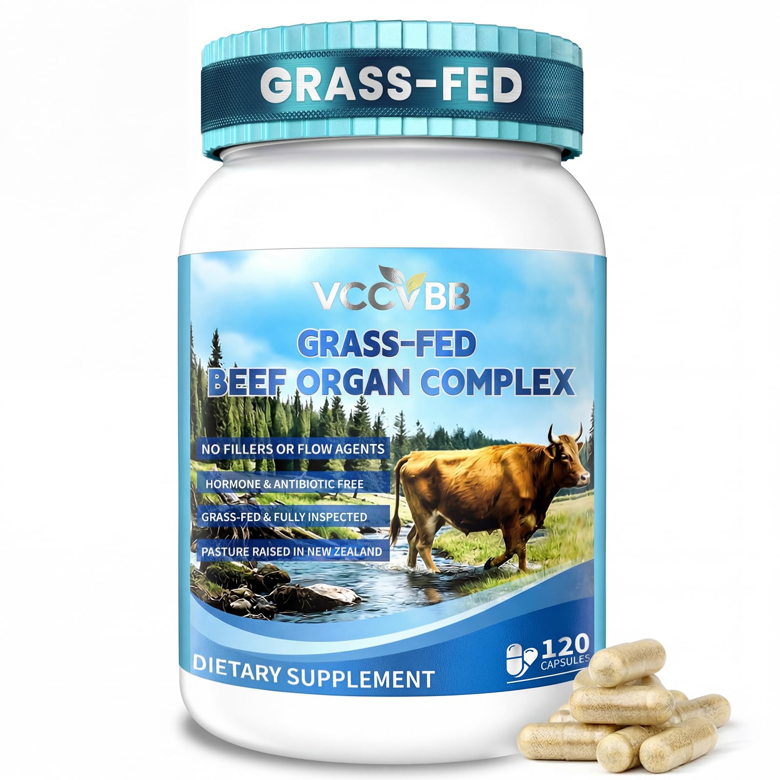 VCCVBB Beef Organ Supplements for Women, Beef Liver, Kidney, Heart, Uterus Tissue, Hormonal Balance, Immune Support,Natural Iron Vitamins Supplements for Energy, Grass Fed Pasture Raised 120 Capsules VCCVBB Au supplements
