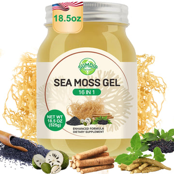 Sea Moss Gel - 18.5 oz Irish Seamoss Gel with Black Seed Oil and Ashwagandha, 16 in 1 Vegan Superfood Rich in Vitamins & Minerals, Raw Wildcrafted Seamoss for Immune & Digestion Support, Original SumDIP Au supplements