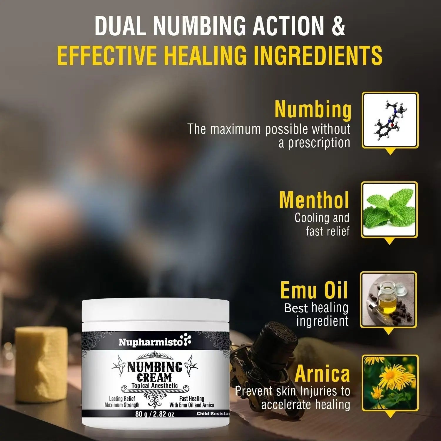 Nupharmisto Numbing Cream Maximum Strength : Long Lasting Numbing Cream with 5X Numbing - Emu Oil and Arnica 80 g / 2.82 oz Nupharmisto Au supplements