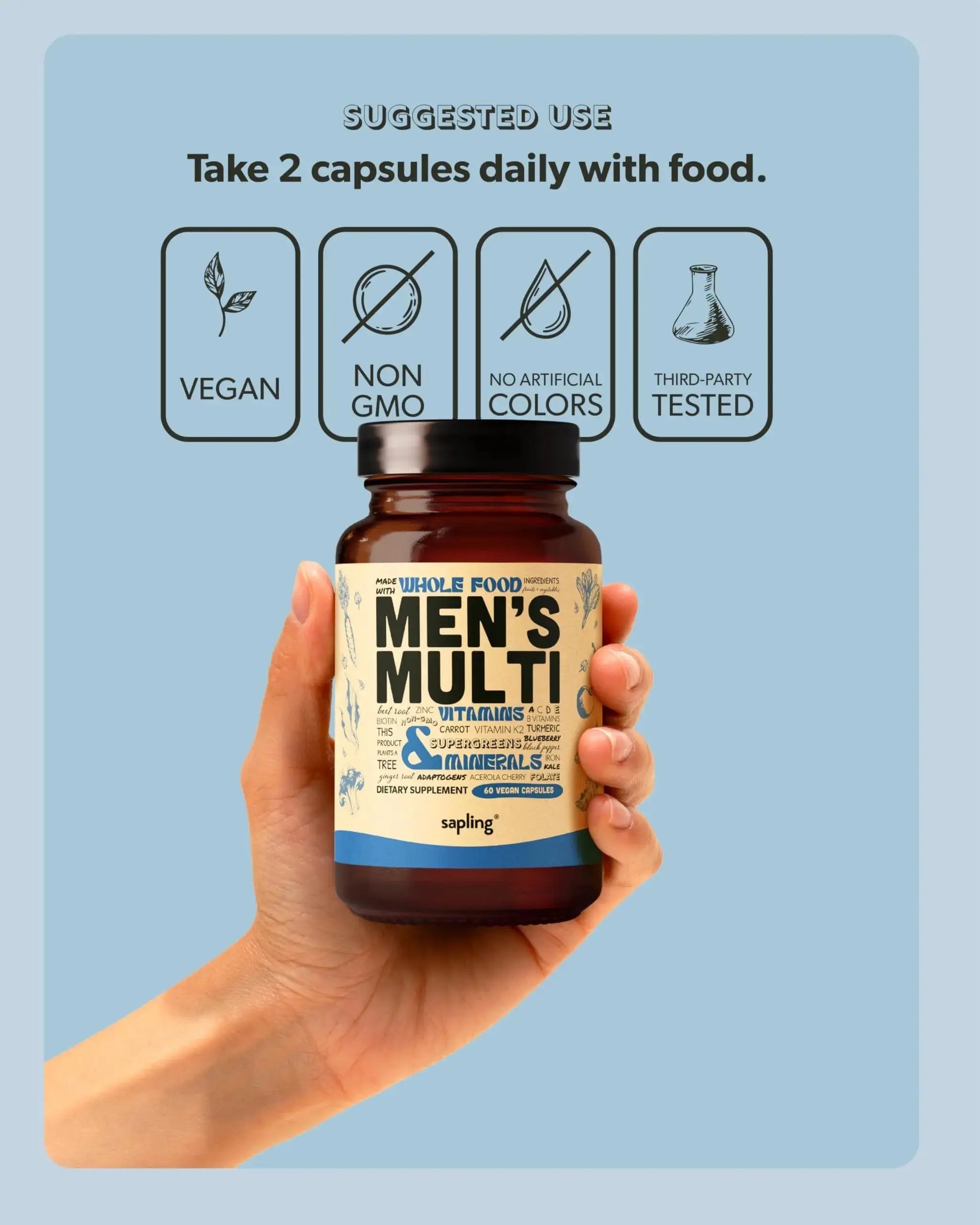 Multivitamin for Men - Daily Men’s Multivitamin - Methylated B Complex with Whole Food Ingredients, Vitamin B12, Folate sapling Au supplements