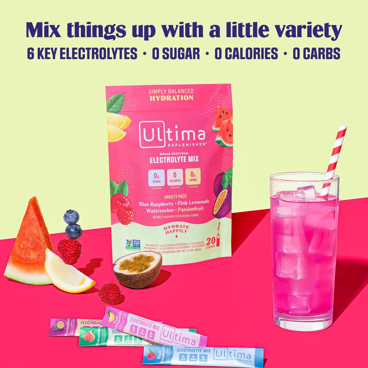 Ultima Replenisher Daily Electrolyte Drink Mix – Tropical Variety, 20 Stickpacks – Hydration Ultima Replenisher Au supplements