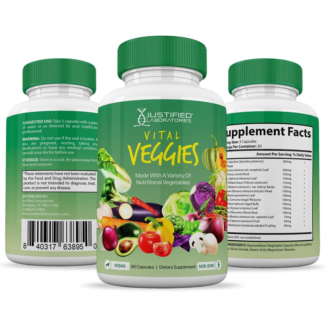 (10 Pack) Vital Fruits and Veggies Supplement Whole Food Red & Green Superfoods Non GMO Vegan Friendly 900 Veggie Capsules 10 Bottles Justified Laboratories Au supplements