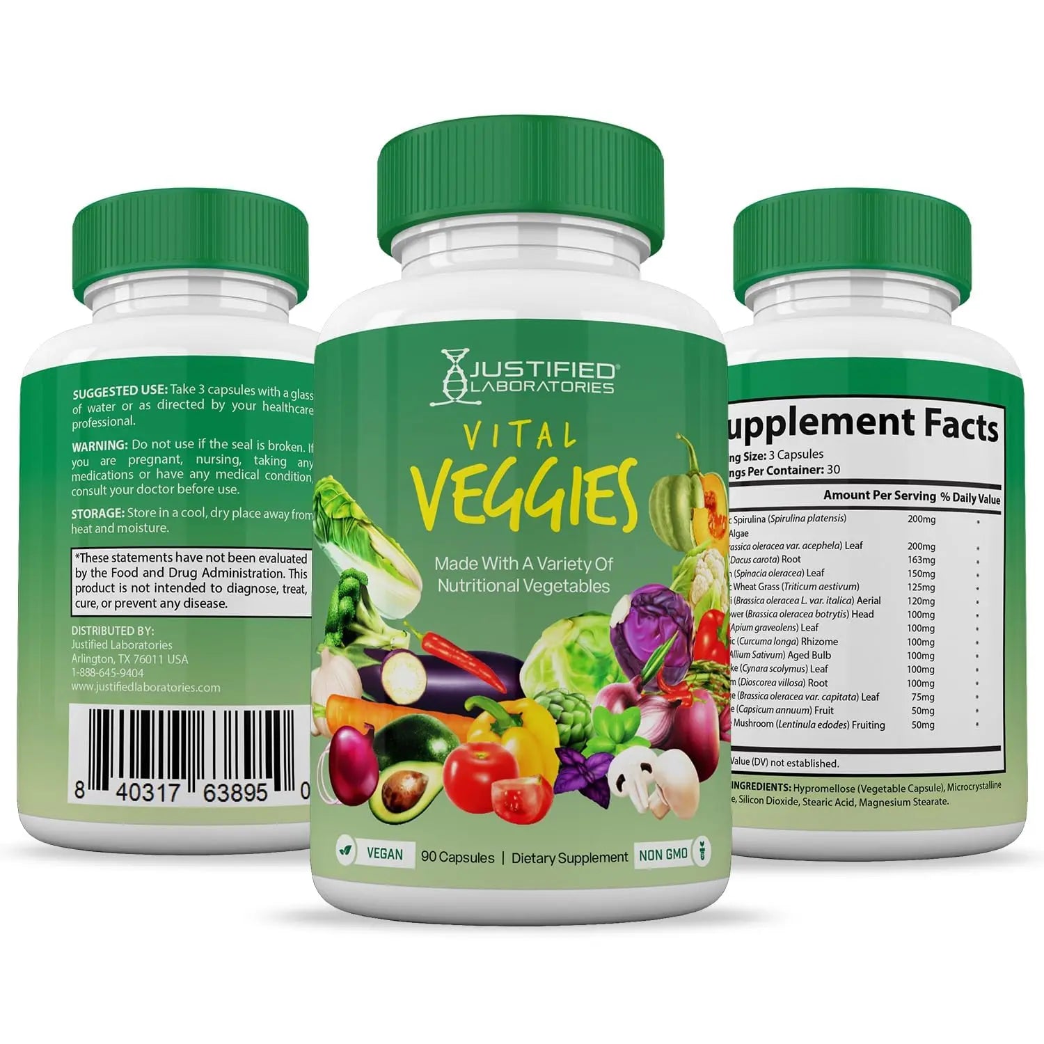 (10 Pack) Vital Fruits and Veggies Supplement Whole Food Red & Green Superfoods Non GMO Vegan Friendly 900 Veggie Capsules 10 Bottles Justified Laboratories Au supplements