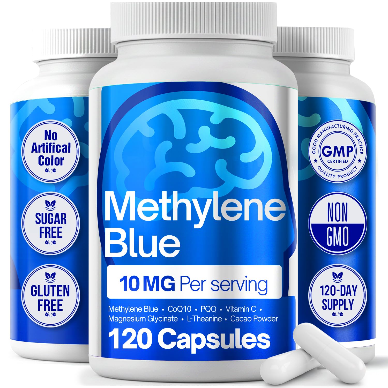 FitVitality Methylene Blue Capsules – Formulate CoQ10, PQQ, Vitamin C, L-Theanine, Cacao – 120 Vegan Capsules per Bottle – No Flavor, Easy Daily Use FitVitality Au supplements