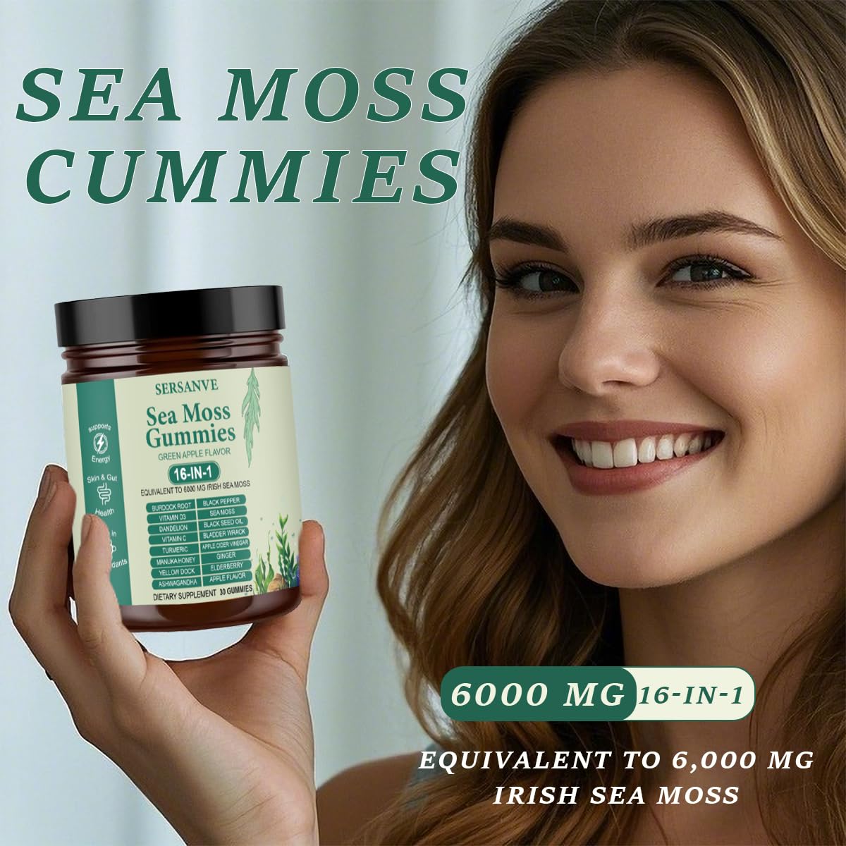 Sea Moss Gummies 16-in-1, with Black Seed Oil, Ashwagandha & Elderberry | Organic Irish Sea Moss Supplement for Men & Women | Daily Support with Manuka, Burdock Root & Vitamins C & D3, 30 Gummies SERSANVE Au supplements