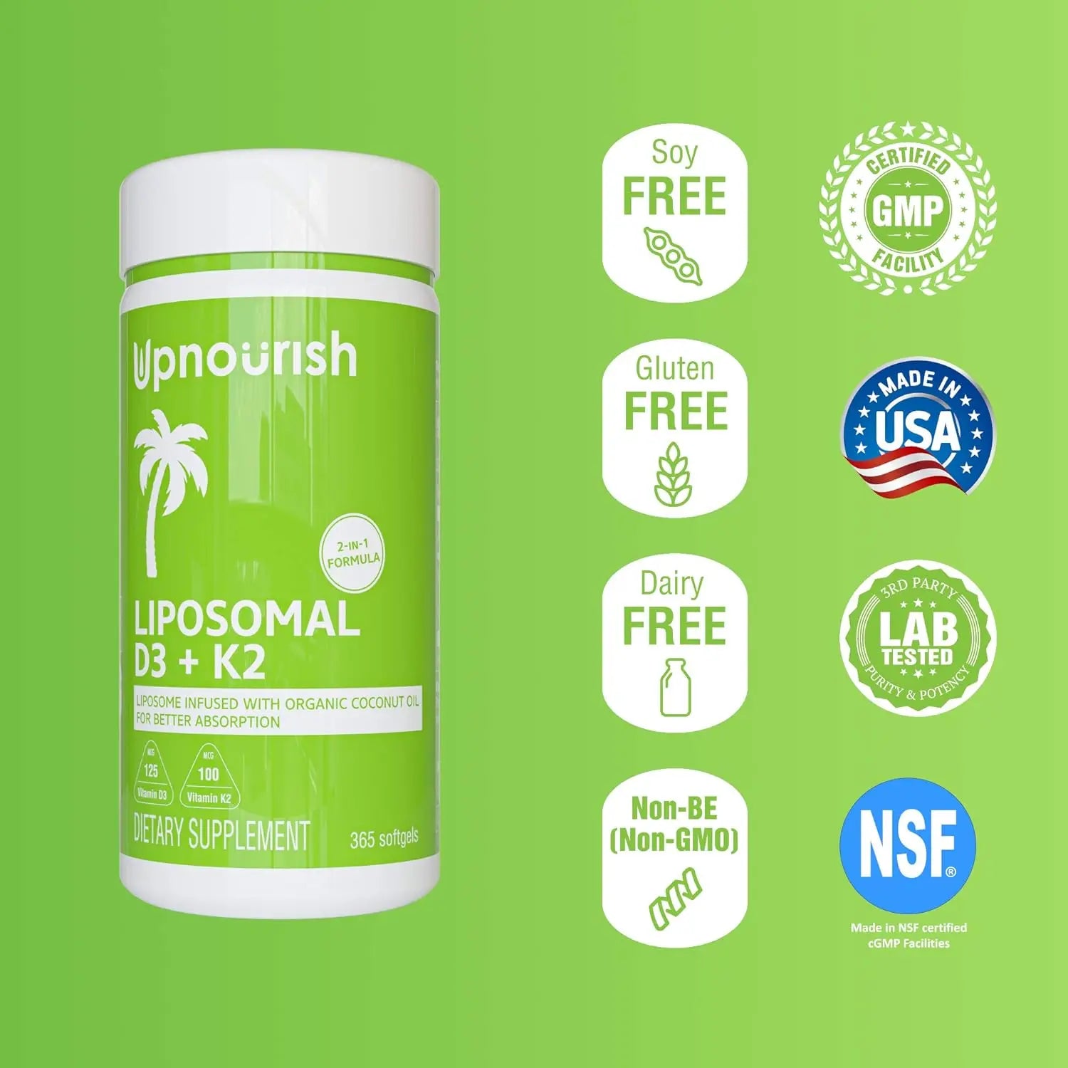 UpNourish Liposomal D3 & K2 MK-7, Advanced Absorption for Optimal Bone and Immun UpNourish Au supplements