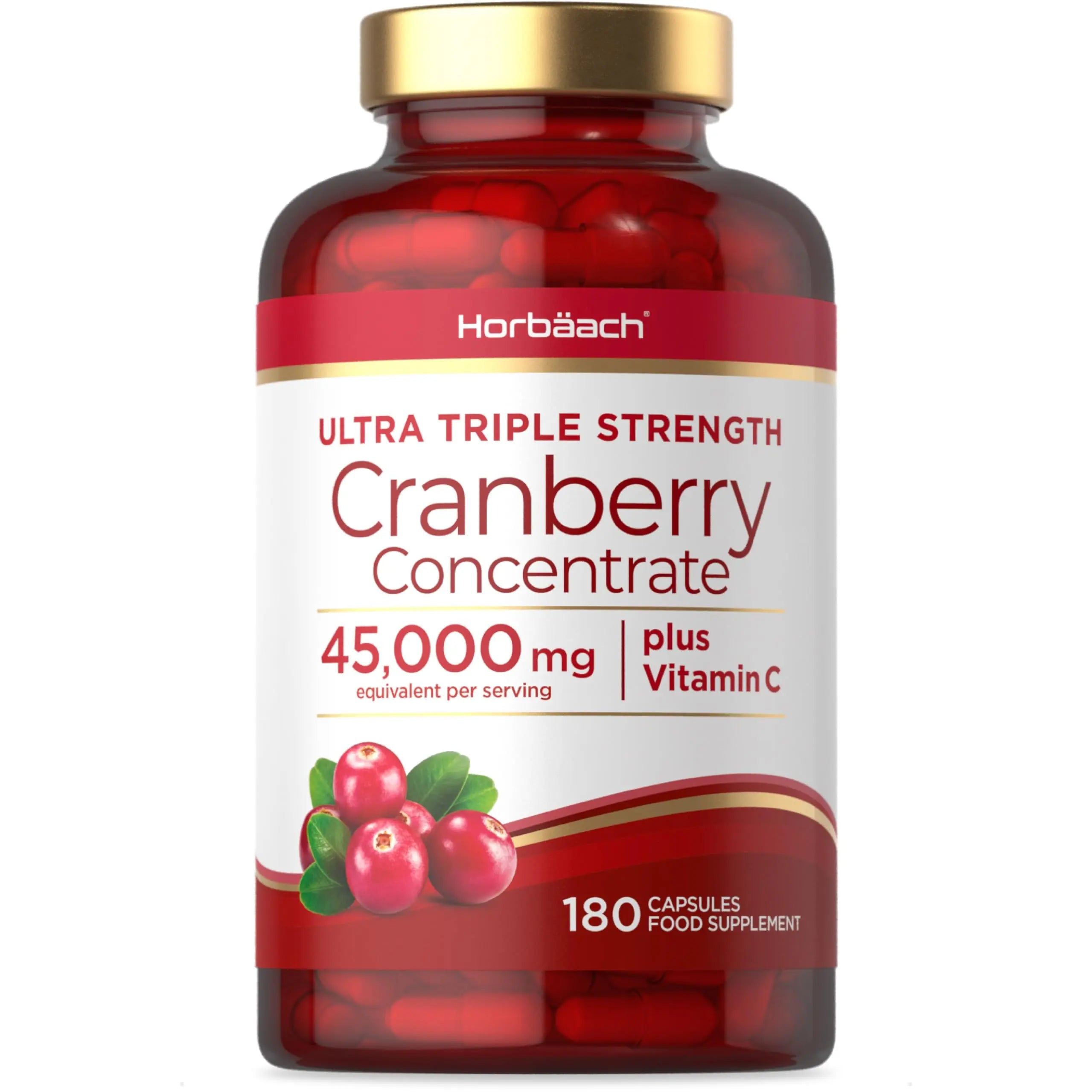 Cranberry Capsules 45,000 mg | High Strength Cranberry Extract with Vitamin C Horbäach Au supplements