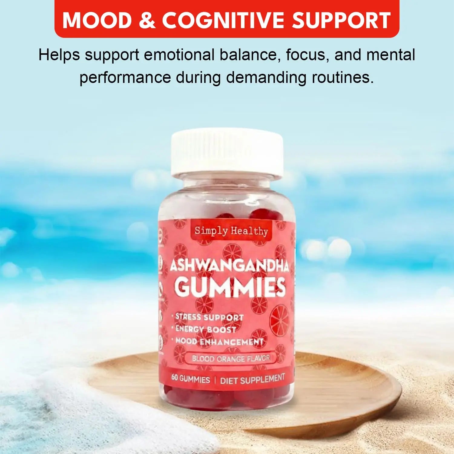 Simply Healthy Premium Ashwagandha Gummies, Stress Support with Blood Orange Flavor, Vegan, Easy to Chew, Daily Aid, Energy Booster, Mood Enhancer, for Both Men and Women, 60 Gummies Simply Healthy Au supplements