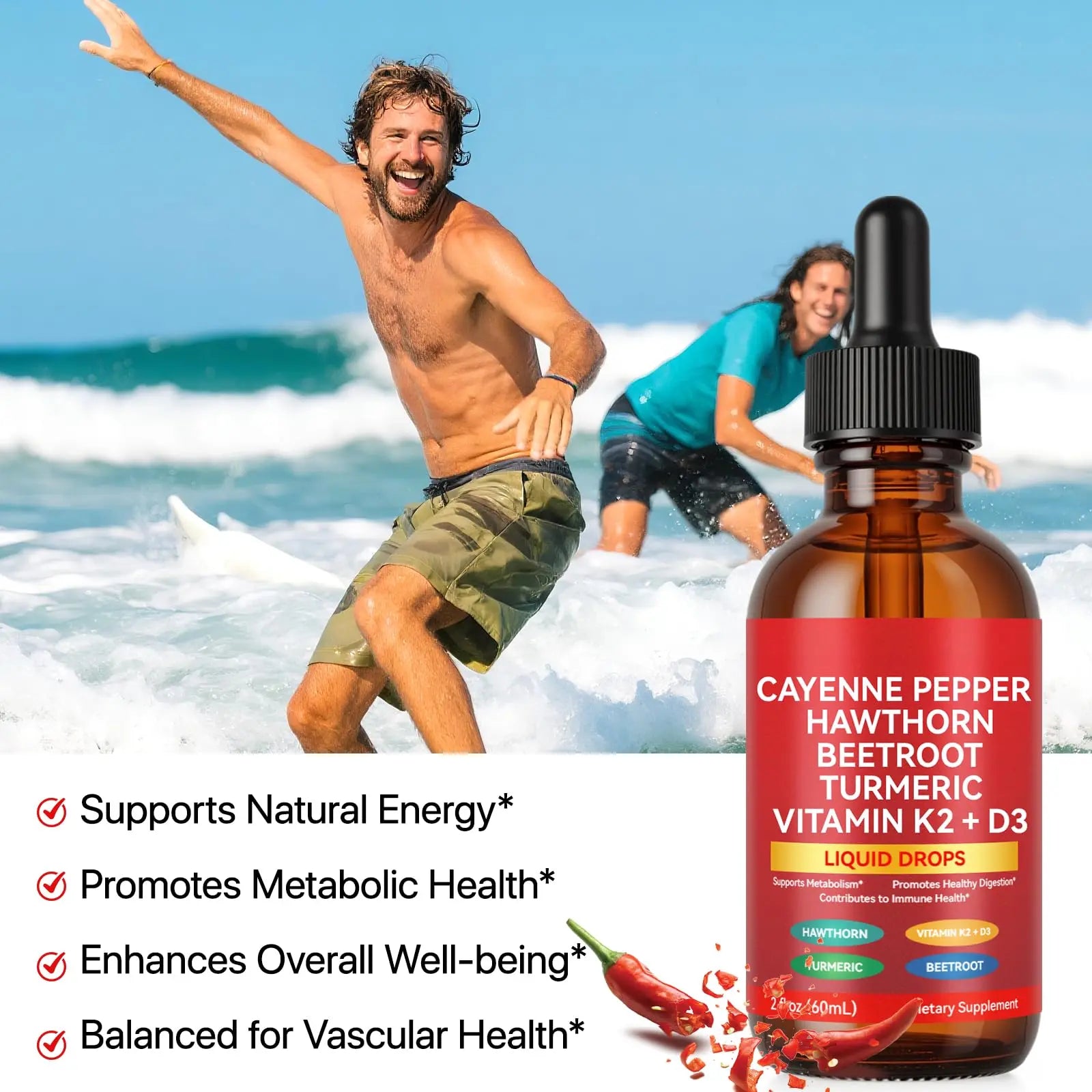 Cayenne Pepper Drops, Cayenne Pepper Extract with Herbal Blend - Includes Hawthorn, Beet Root & Turmeric (1Pack) WHLH & WELL-BEING Au supplements