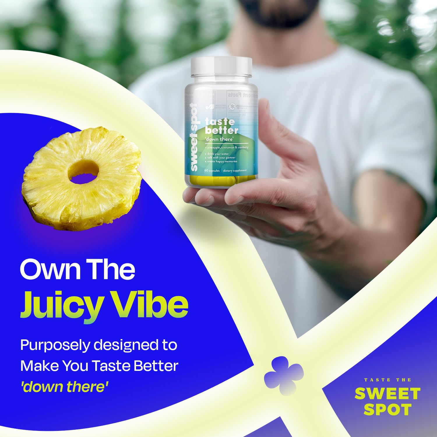Pineapple Probiotics for Men – 625mg Sweet Spot Formula with Pineapple Extract, Cranberry & Cinnamon, Supports pH Balance & Freshens Taste, 60 Capsules, Made in the USA TASTE THE SWEET SPOT Au supplements