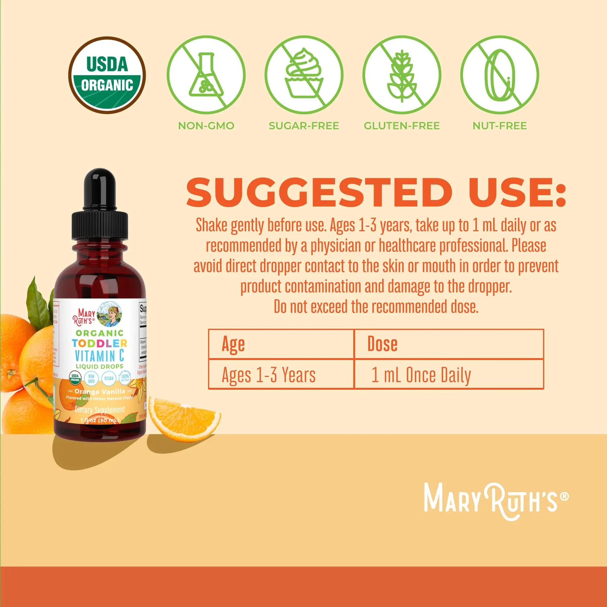 MARYRUTH'S Organic Toddler Vitamin C Drops for Immunity | Ages 1-3 Years | 15 mg Per Serving | Vitamin C for Immune Support & Overall Health | Vegan | Sugar Free MARYRUTH'S Au supplements
