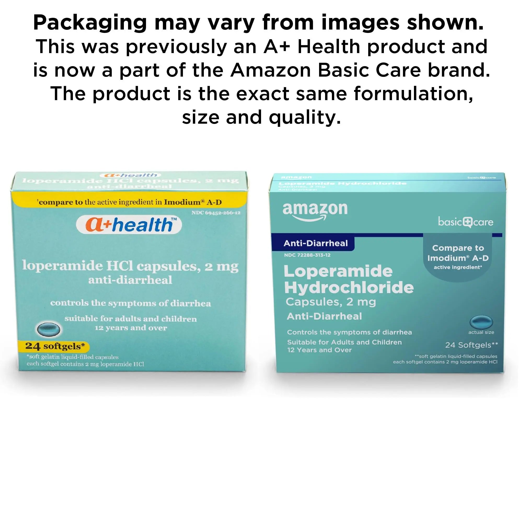 Amazon Basic Care Loperamide Hcl 2 Mg Softgels, Anti-Diarrheal, Easy to Swallow, Controls Symptoms of Traveler's Diarrhea, 24 Count Amazon Basic Care Au supplements