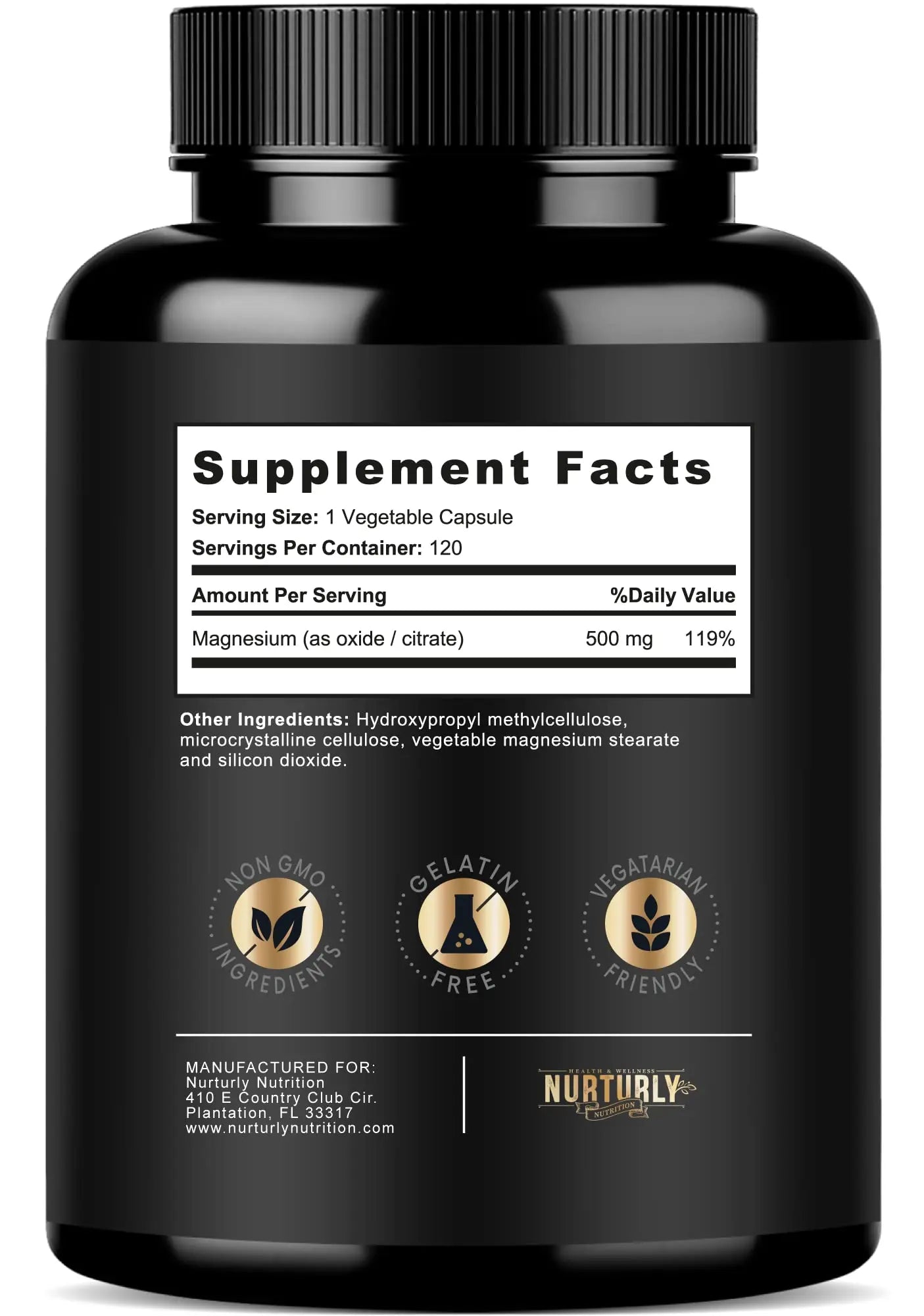 Magnesium Citrate & Oxide 500mg Complex Supplement - High Absorption Maximum Strength - Helps Support Bone Density and Strength, Muscles, Energy and Sleep - 120 Vegan Capsules NURTURLY Au supplements
