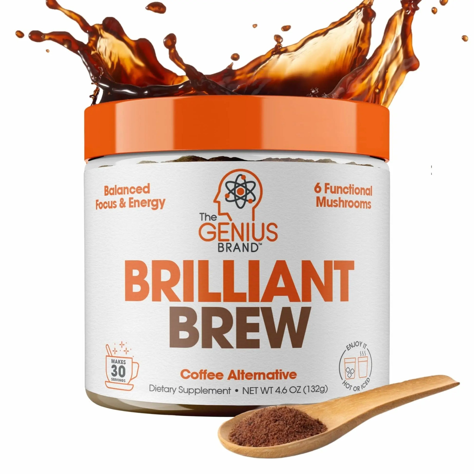 The Genius Brand Genius Brilliant Brew - Natural Coffee Substitute for Clear Thinking, Energy & Immune Support - No Crash or Jitters - Powered by Nootropics - Non-GMO - 30 Servings - Sweet Cocoa The Genius Brand Au supplements