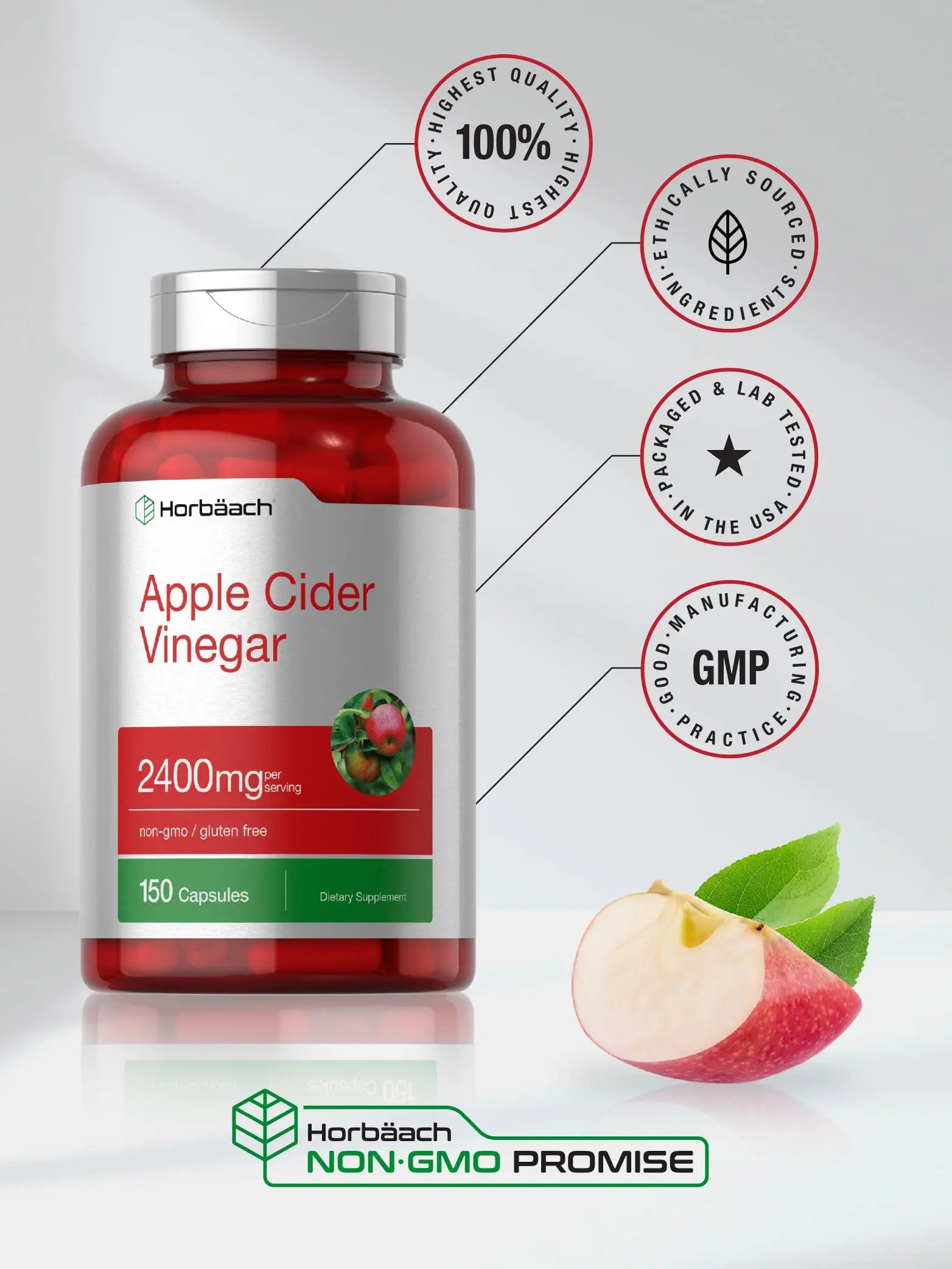 Horbäach Apple Cider Vinegar Capsules | 2400mg | 150 Count | Non-GMO, Gluten Free Supplement Horbäach Au supplements