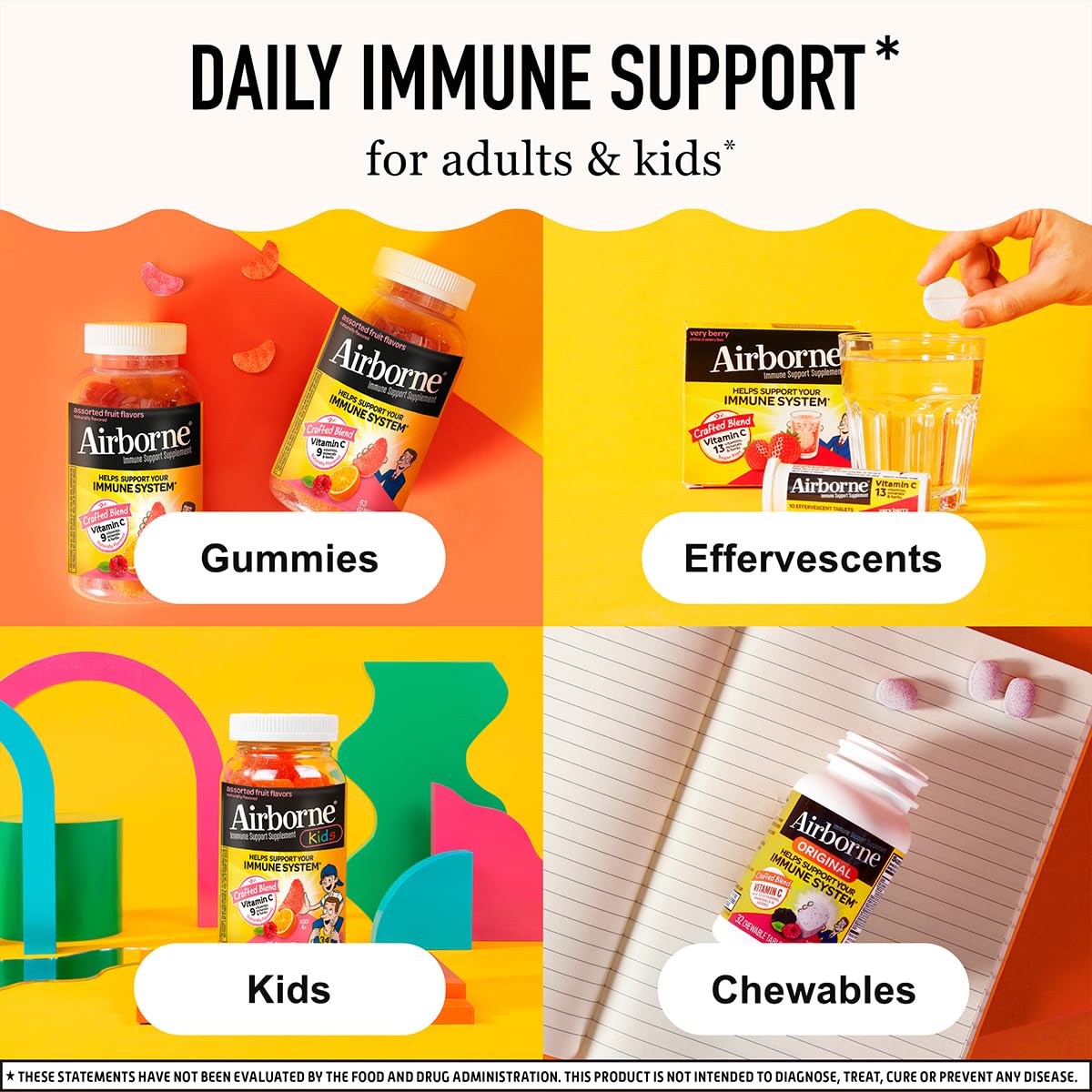 Airborne 750mg Vitamin C Immune Support Supplement Gummies for Adults, Assorted Fruit Flavor, Gluten Free Crafted Blend with Powerful Antioxidants Vitamins A C & E, 42 Gummies (2 Pack) Airborne Au supplements