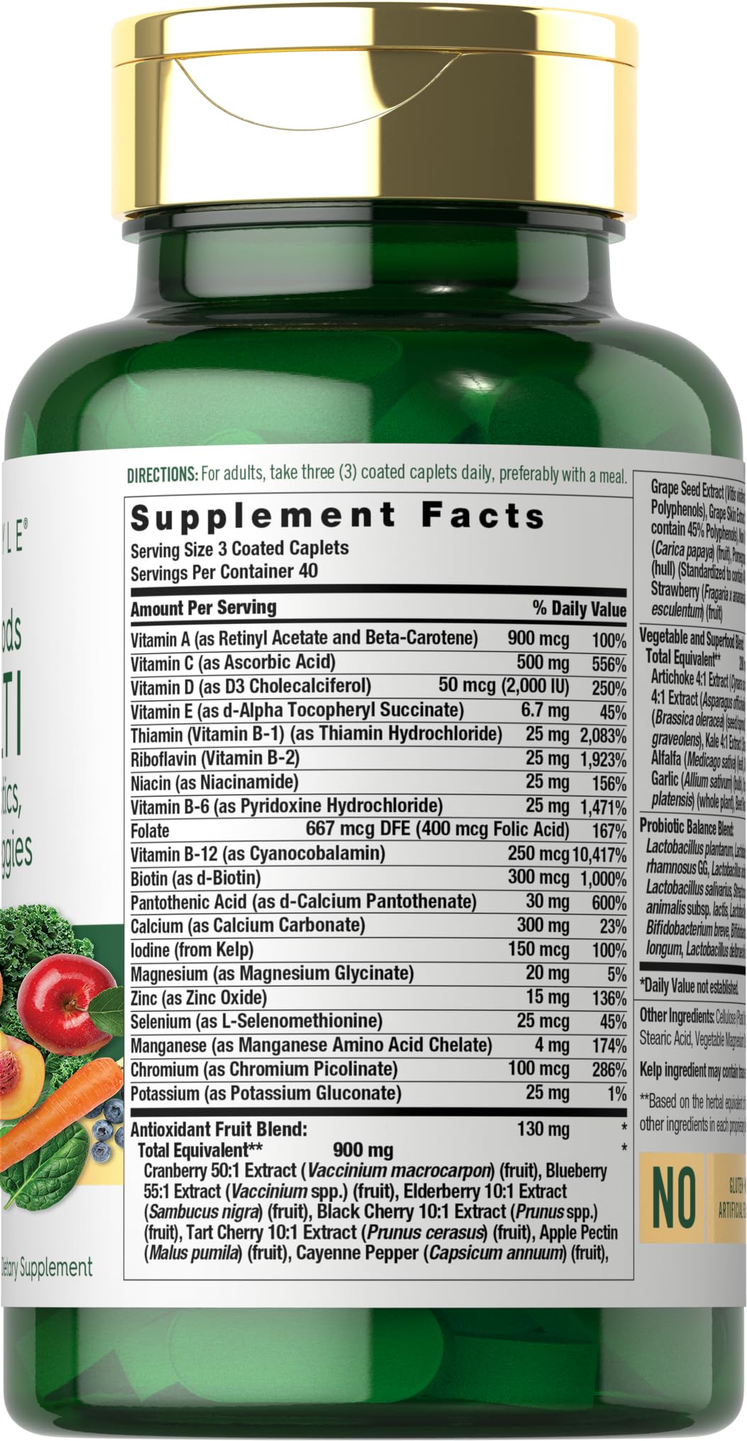 Carlyle Fruits and Veggies Supplement | 120 Count | Superfood Multivitamin with Probiotics | Made with 20 Fruits and Vegetables | Non-GMO & Gluten Free Carlyle Au supplements