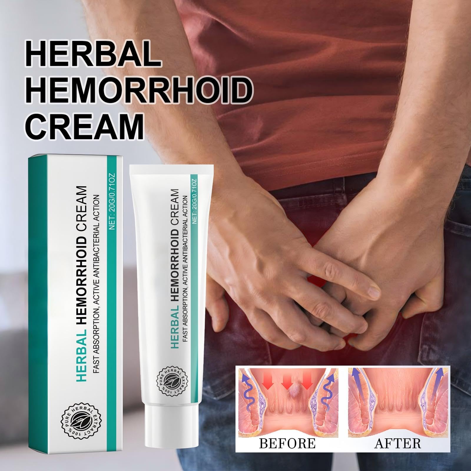 Hemorrhoid Cream, Herbal Hemorrhoid Ointment, Natural Itching & Burning Relief Hemorrhoidal Cream, External Discomfort Support for Men Women 20g Aus Healthcare Au supplements
