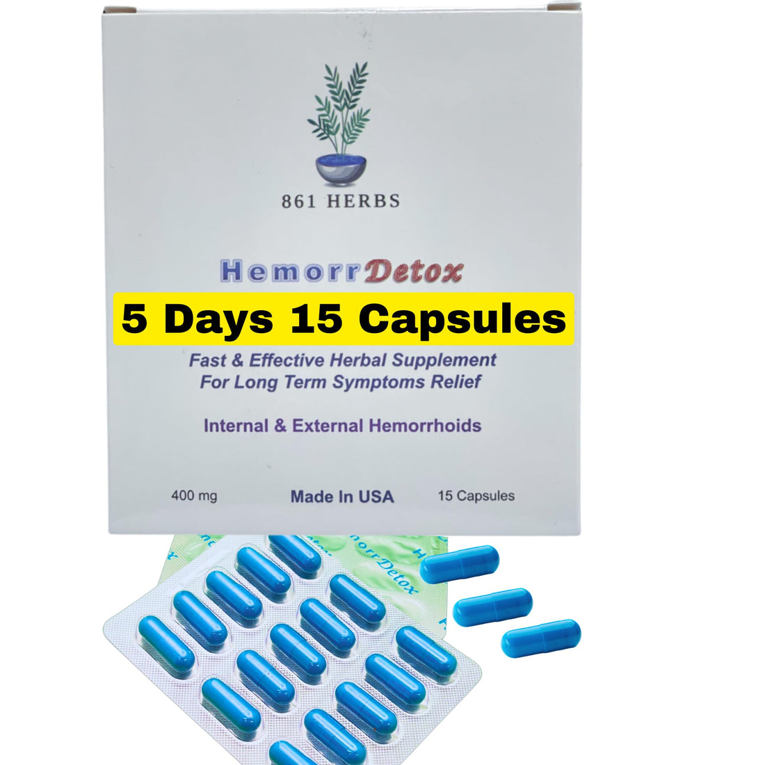 '-5-Day 15 Capsules, Fast & Long-Term Relief, Natual Herbs Formula Remedy, Address Root Causes of Hemorrhoids. 861 HERBS Au supplements