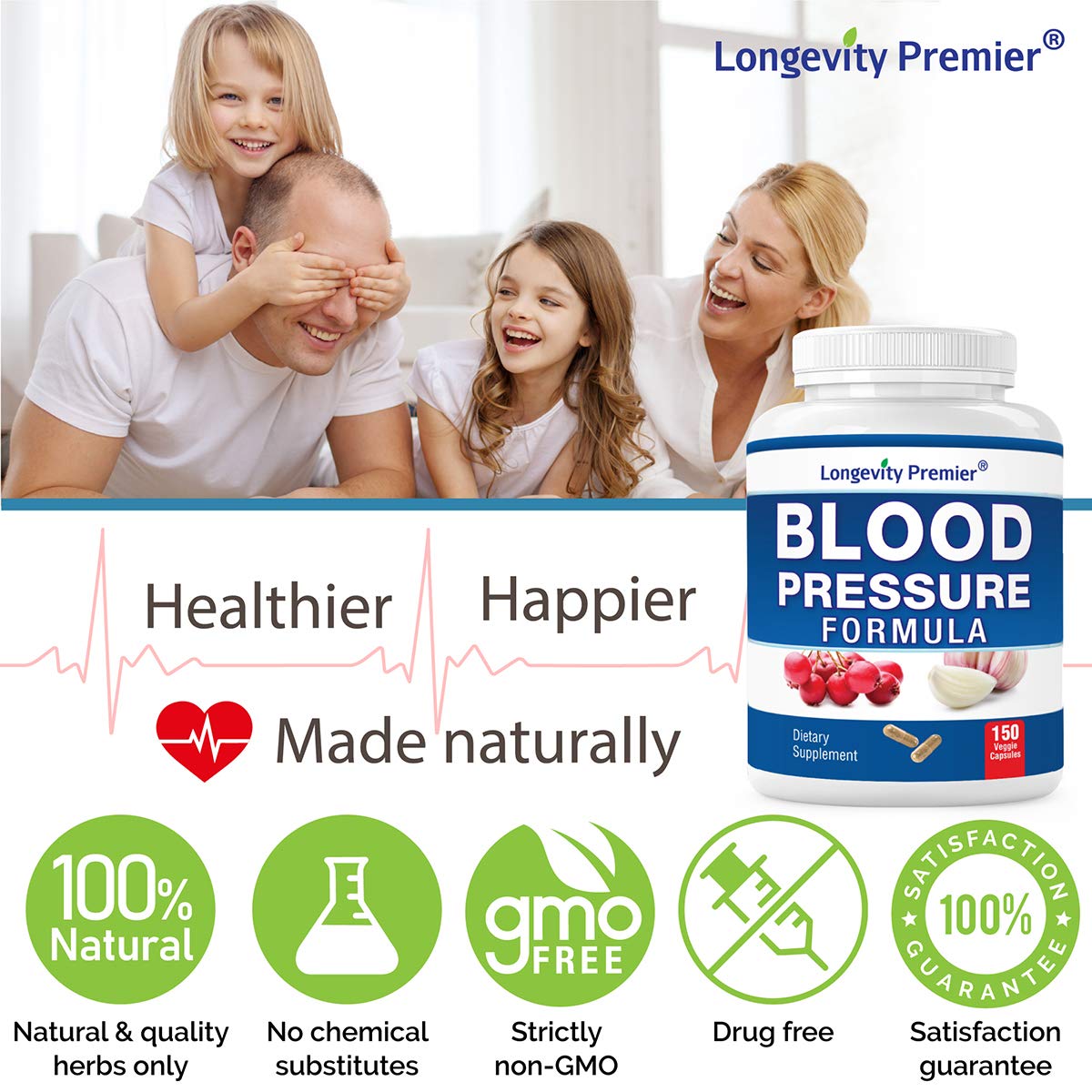 [3-Bottle X 150 Caps] Longevity Blood Pressure Formula -Scientifically formulated with Hawthorn & 12+ Quality Natural Herbs LONGEVITY PREMIER NUTRACEUTICALS INC Au supplements