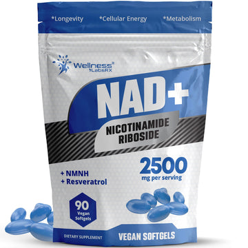 WELLNESS LABSRX NAD+ Supplement - Third-Party Tested NMNH Supplement Softgels, NAD Resveratrol 2500mg NAD Supplements for Anti-Aging, Longevity, and Cellular Health Support - Made in USA WELLNESS LABSRX Au supplements