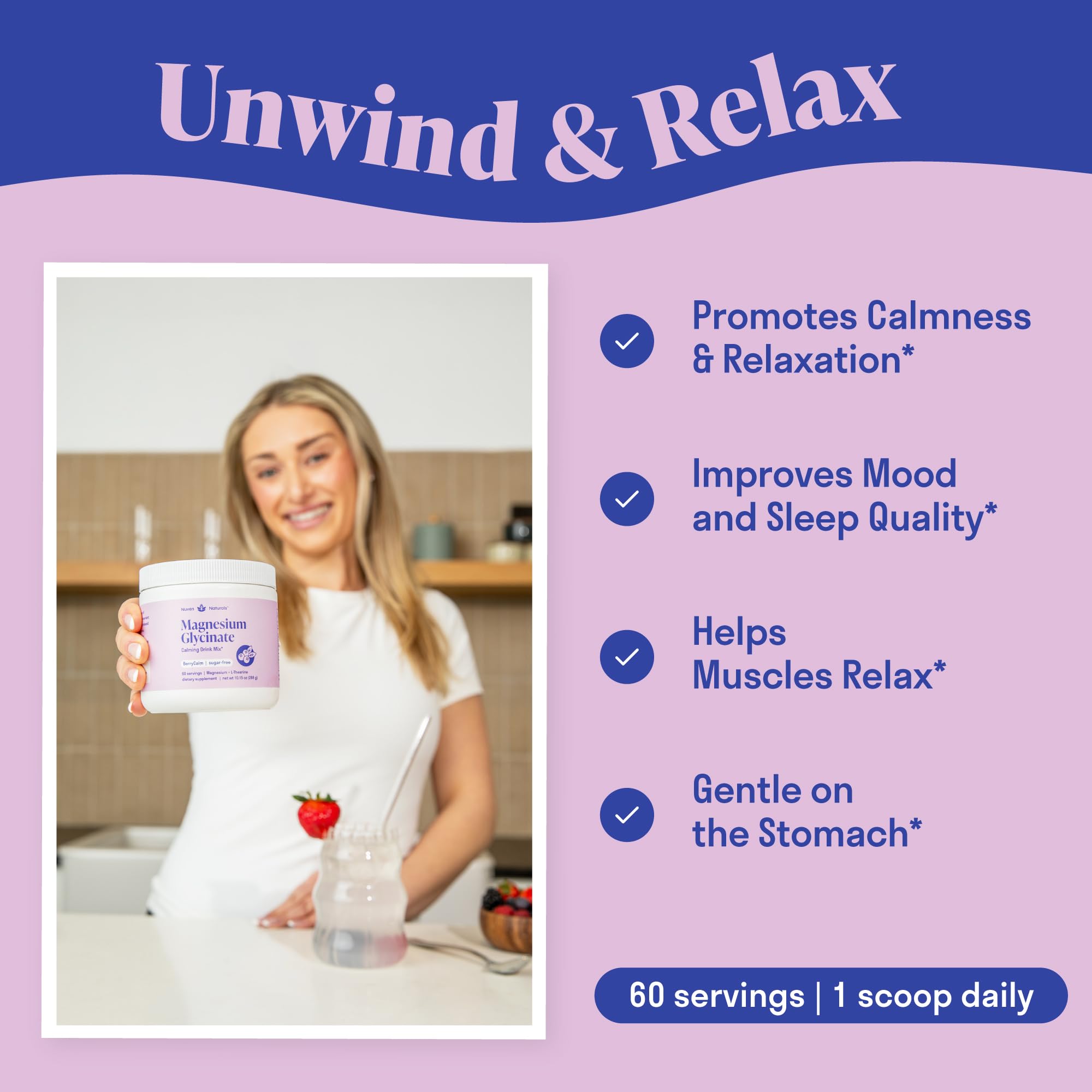 Magnesium Glycinate Powder + L-Theanine | 60 Servings | 300 mg per Scoop High Absorption Chelated Magnesium Powder for Sleep - Natural Mixed Berry Flavor, No Sugar, Support Restful Sleep & Relaxation Nuven Naturals Au supplements