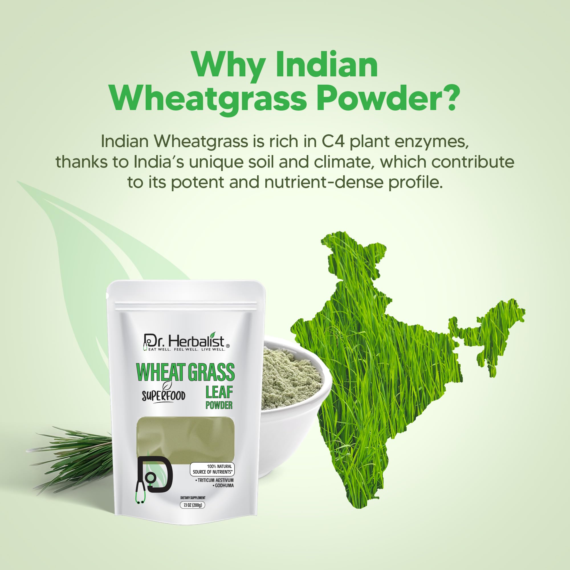 Dr. HERBALIST Wheatgrass Powder 200g - Pure Triticum Aestivum with Chlorophyll Iron & Vitamins A C E | Supports Daily Greens Detox & Nutrient Density* | Halal Dr. HERBALIST Au supplements