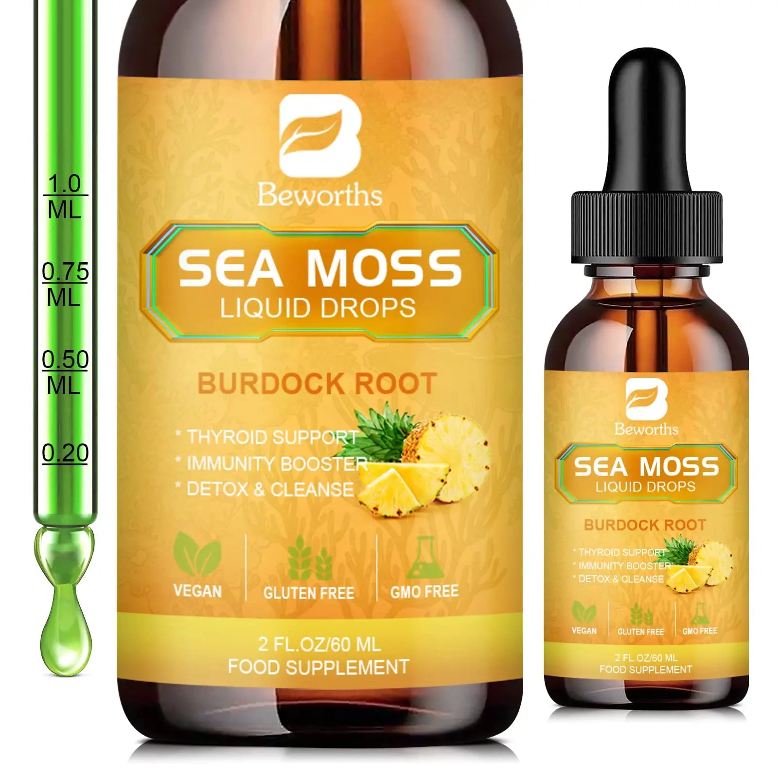 B BEWORTHS Sea Moss Liquid Drops - Organic Irish Sea Moss Gel with Burdock Root B BEWORTHS Au supplements