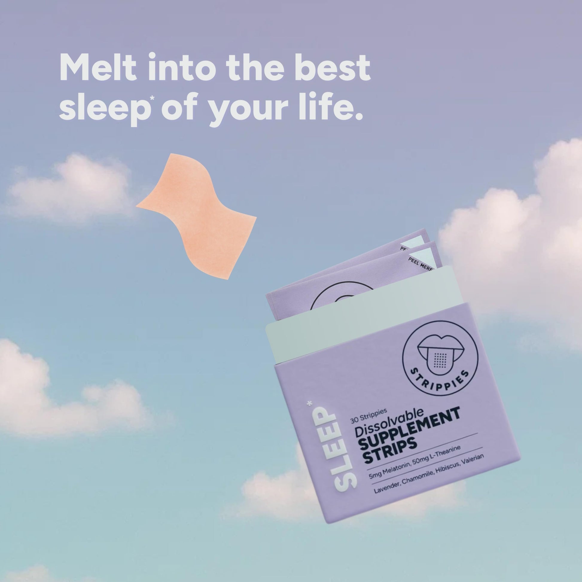 STRIPPIES Dissolvable Sleep Strips – Fast-Acting Melatonin 5mg with L-Theanine, Lavender, Chamomile, Hibiscus & Valerian – Natural Cranberry Flavor – 90 Strips STRIPPIES Au supplements