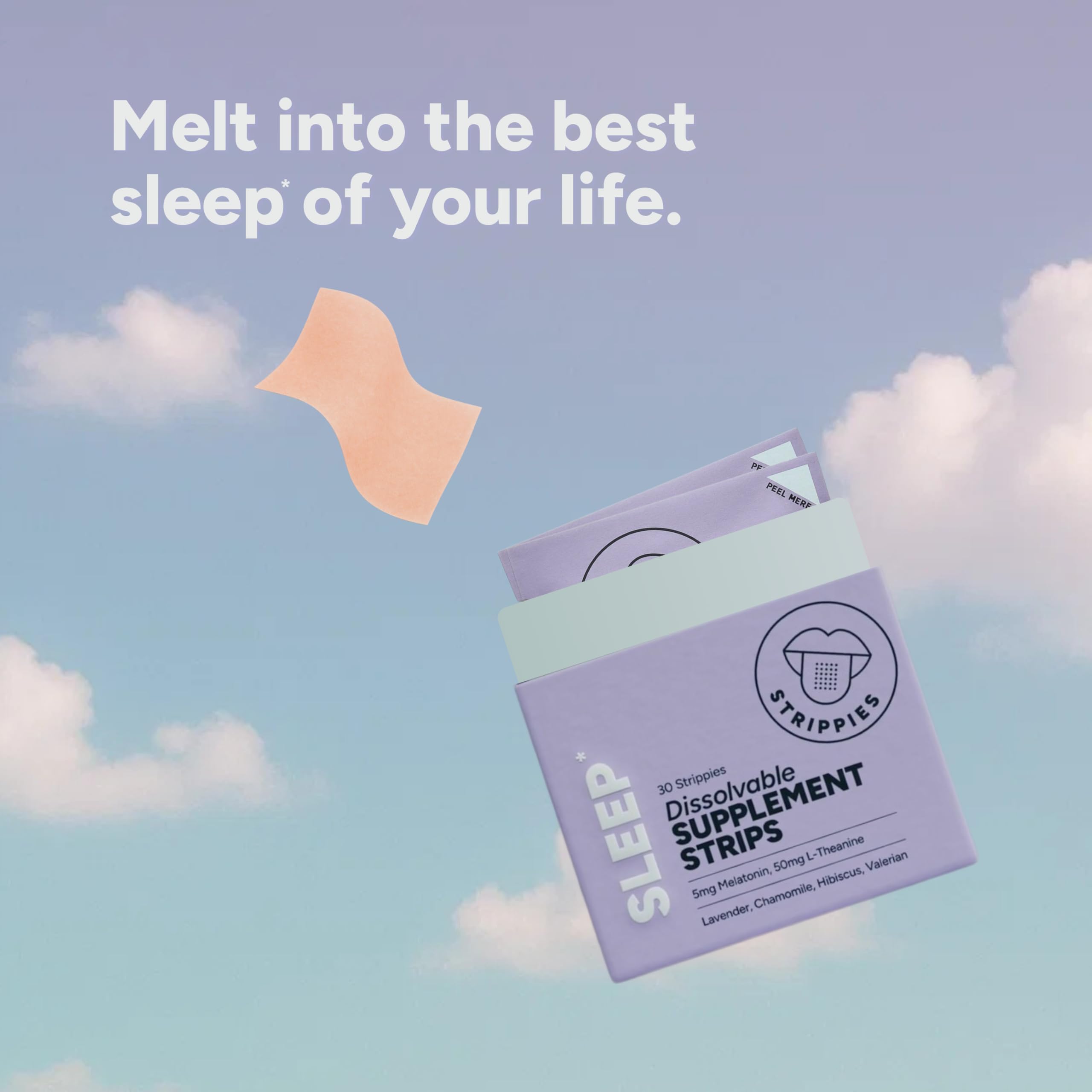 STRIPPIES Dissolvable Sleep Strips – Fast-Acting Melatonin 5mg with L-Theanine, Lavender, Chamomile, Hibiscus & Valerian – Natural Cranberry Flavor – 90 Strips STRIPPIES Au supplements