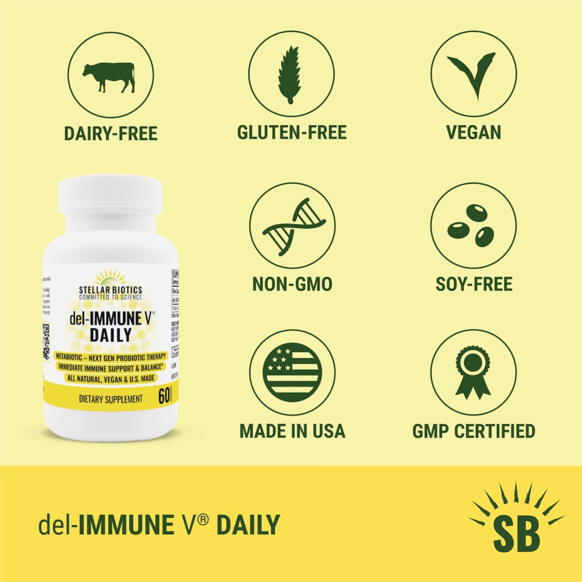 Del-Immune V Daily by Stellar Biotics, All-Natural Immune Support & Gut Health, Immediate Care, Metabiotic: NextGen Probiotic Therapy (60 Caps) Del-Immune V Au supplements