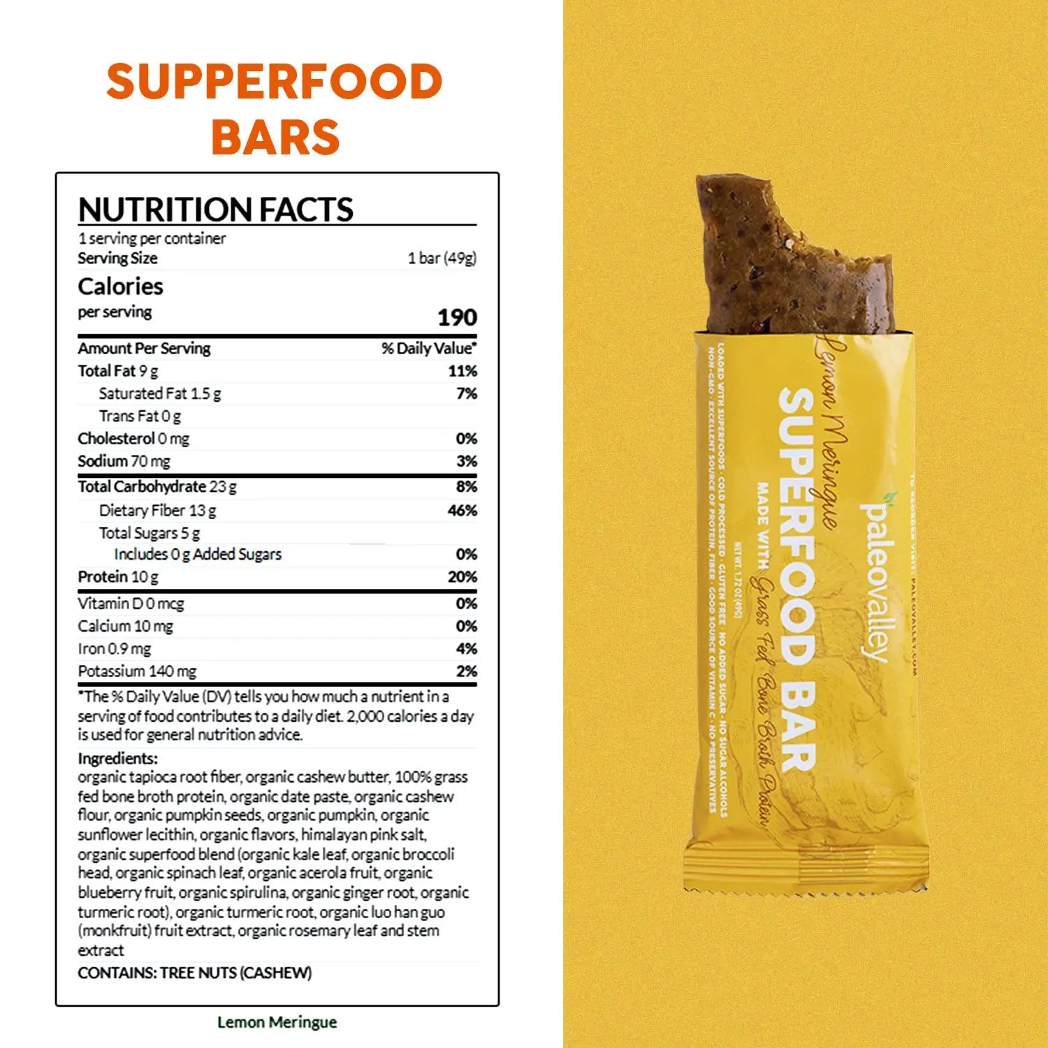 Paleovalley Superfood Bars – Lemon Meringue– 10 Pack – 9g Protein per Bar – Gluten-Free, Grain-Free, Paleo, Non-GMO – On-the-Go Snack Paleovalley Au supplements