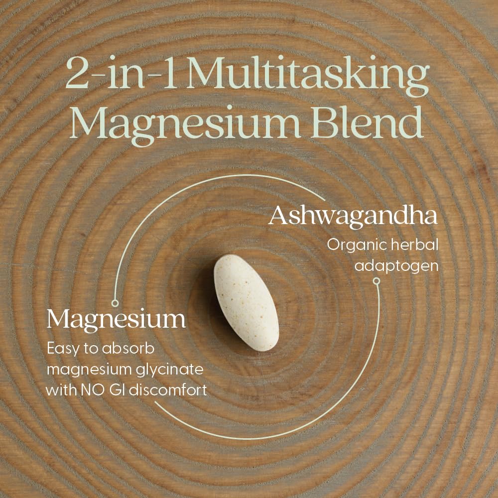 New Chapter Magnesium + Ashwagandha Supplement, 325 mg with Magnesium Glycinate for Muscle Relaxation & Recovery, Heart, Nerve & Bone Health, 2.5X Absorption, Non-GMO - 30 ct (1 Month Supply) New Chapter Au supplements