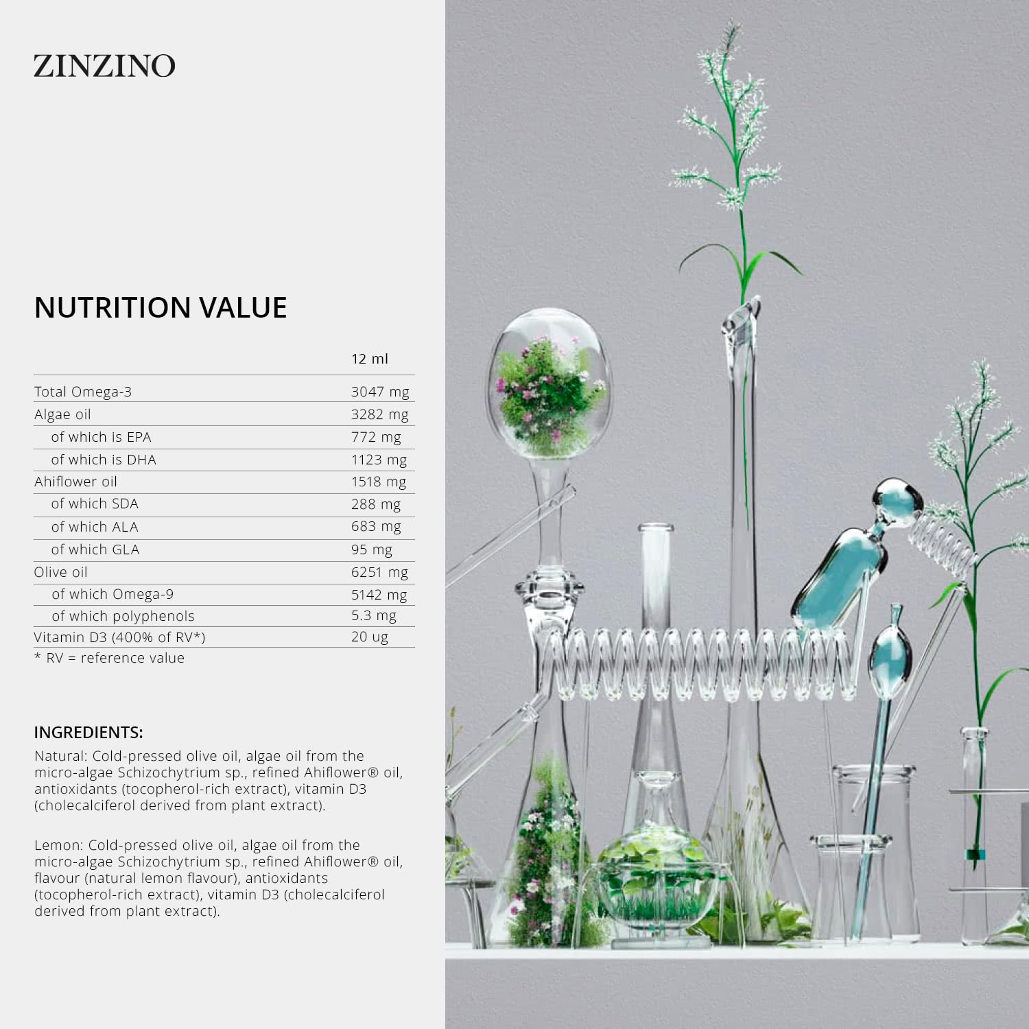 Zinzino - BalanceOil+ Vegan Lemon, Synergistic Blend with Marine Micro-Algae, Olive Oil, Ahiflower Seed Oil, Vegan Vitamin D3-300 ml ZINZINO Au supplements